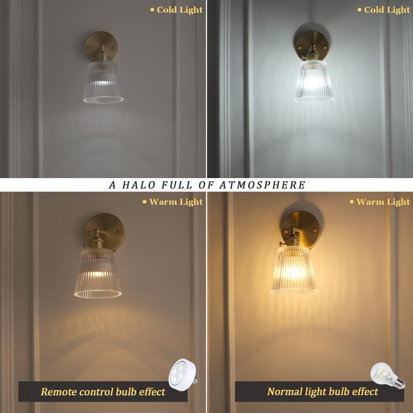 Shenmoyl Vintage Wall Sconces Set of 2, 180° Adjustable Brass, Glass Lampshade, Hardwired, Stripe Clear, Model 1-9415