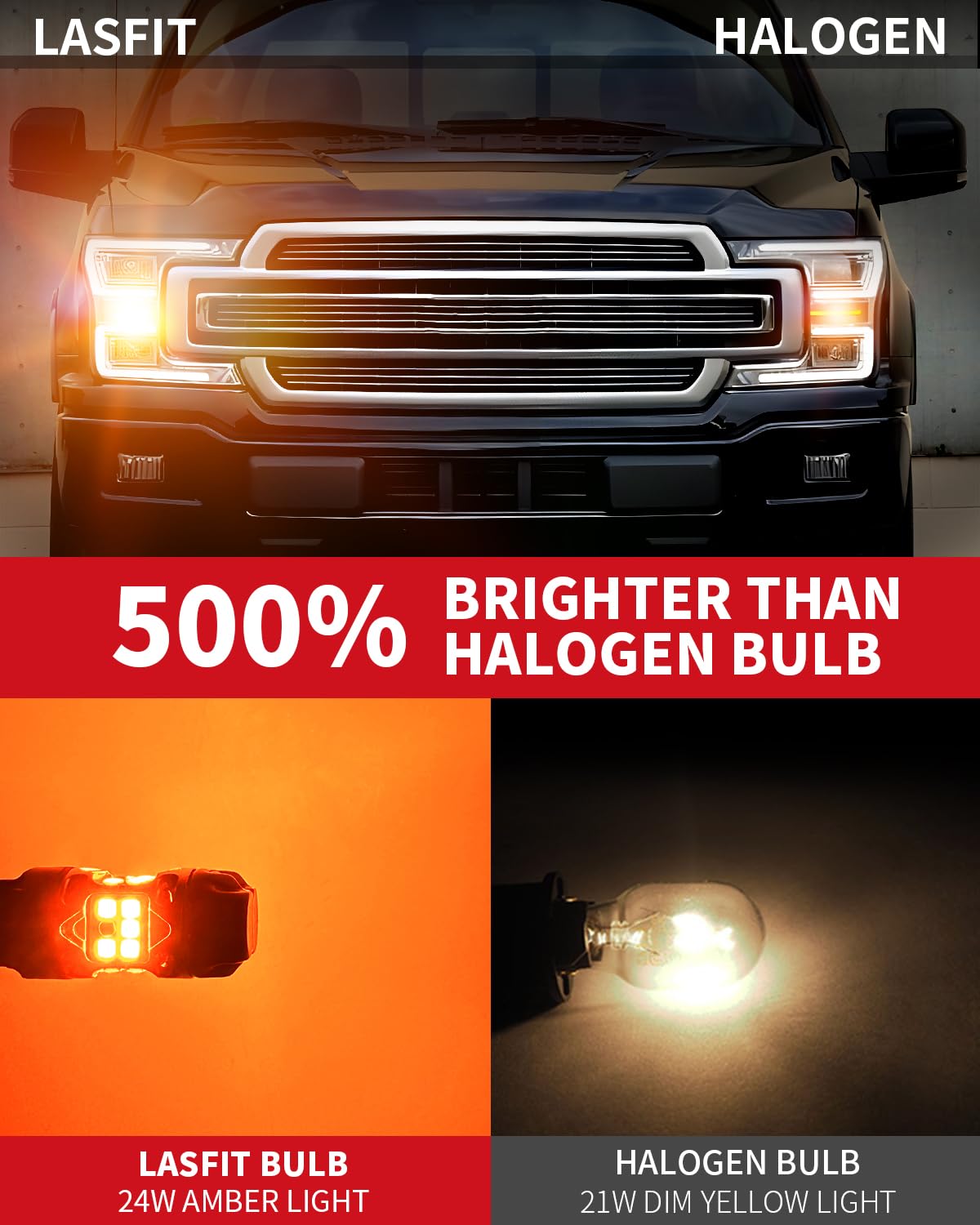 LASFIT T3 4257 LED Bulb Amber Front Turn Signal for Ford Maverick/F-150/F-250/F-350, CANBUS Error Free, Anti Hyper Flash (2pcs)