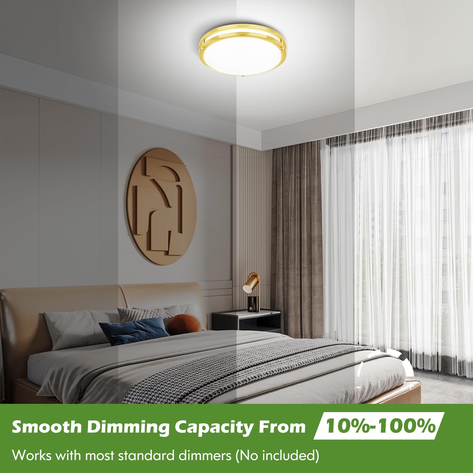 2-Pack Gold Flush Mount Led Ceiling Light Fixture, 12In 2700K/3000K/3500K/4000K/5000K Adjustable Ceiling Lights, 3600Lm Super Br