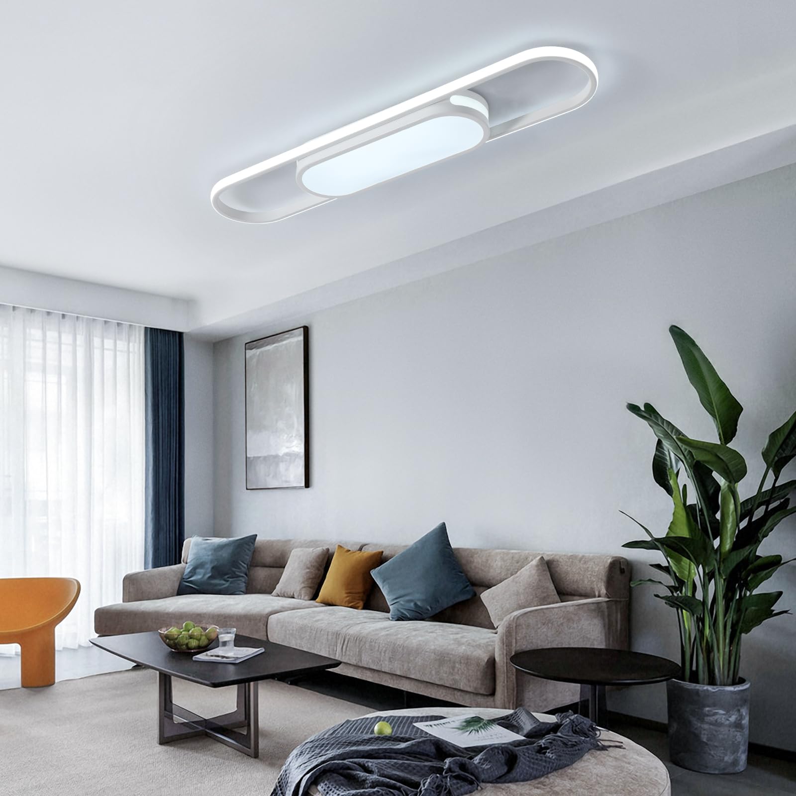 Qcyuui Modern Led Ceiling Light Dimmable Linear Ceiling Lamp 31.5In Kitchen Lighting Fixtures Ceiling For Bedroom Hallway Dining Room (45W/3000-6500K/White)