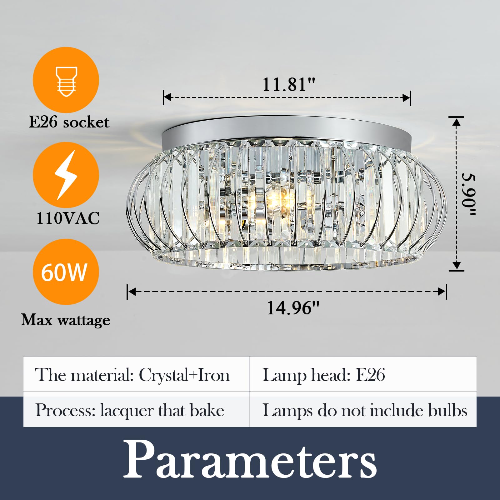 Yyjlx 3 Light Flush Mount Ceiling Light Fixtures Modern Crystal Chandelier Chrome Chandelier For Hallway Bedroom Bathroom Foyer
