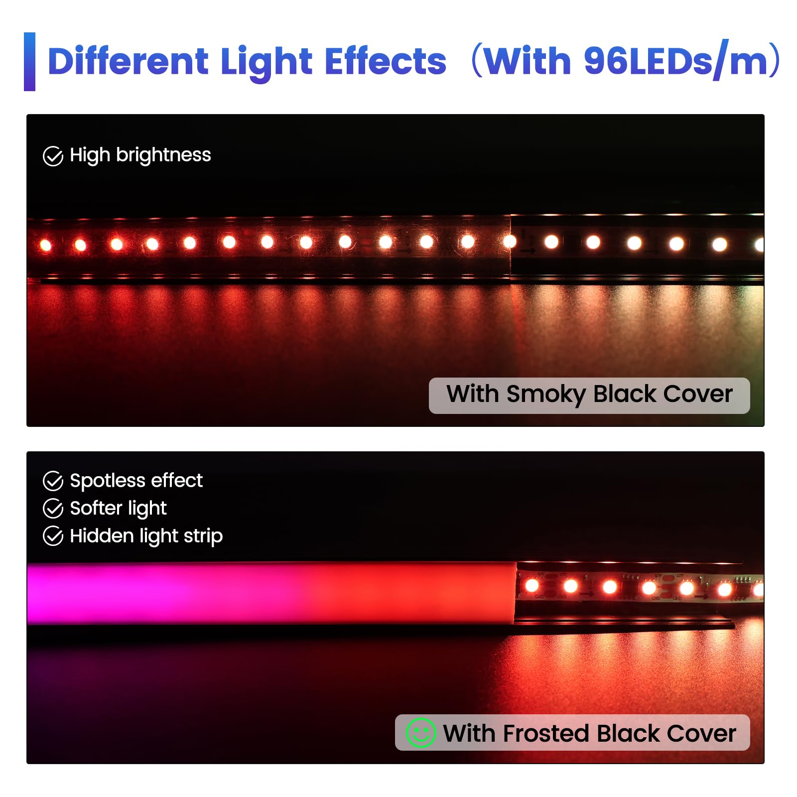 Muzata 10Pack 3.3Ft/1M Plus-Size Spotless Led Channel Black Led Strip Diffuser Channel With Frosted Black Diffuser Cover U103 Bf