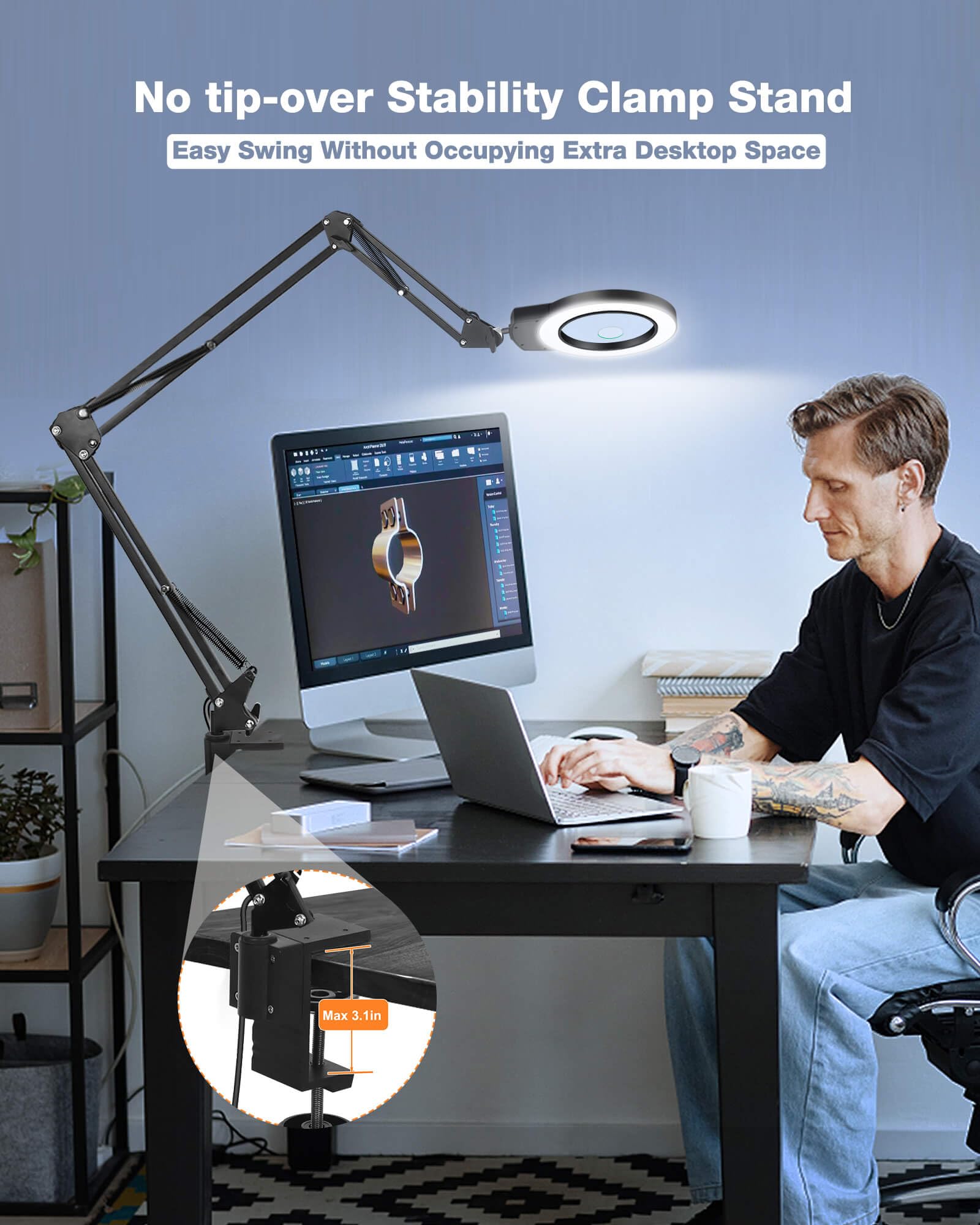 Noevsbig Magnifying Glass Light 10X 5X Swing Arm Desktop Stand Desk Lamp Close Work Up For Table Crafting, Reading, Sewing, Mode