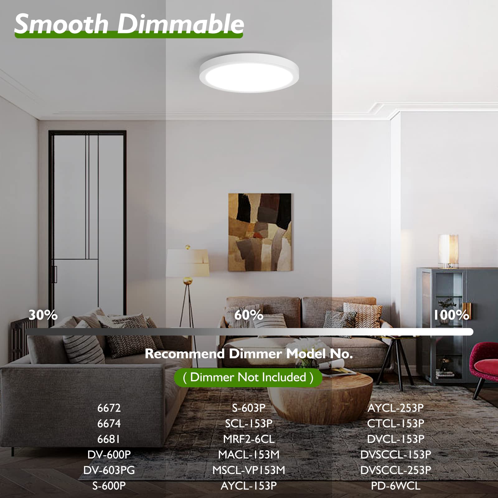 Led Flush Mount Ceiling Light Fixture, 100W Equivalent Modern Kitchen Recessed Ceiling Lamp 5000K Daylight White 15W 1200Lm 7 In