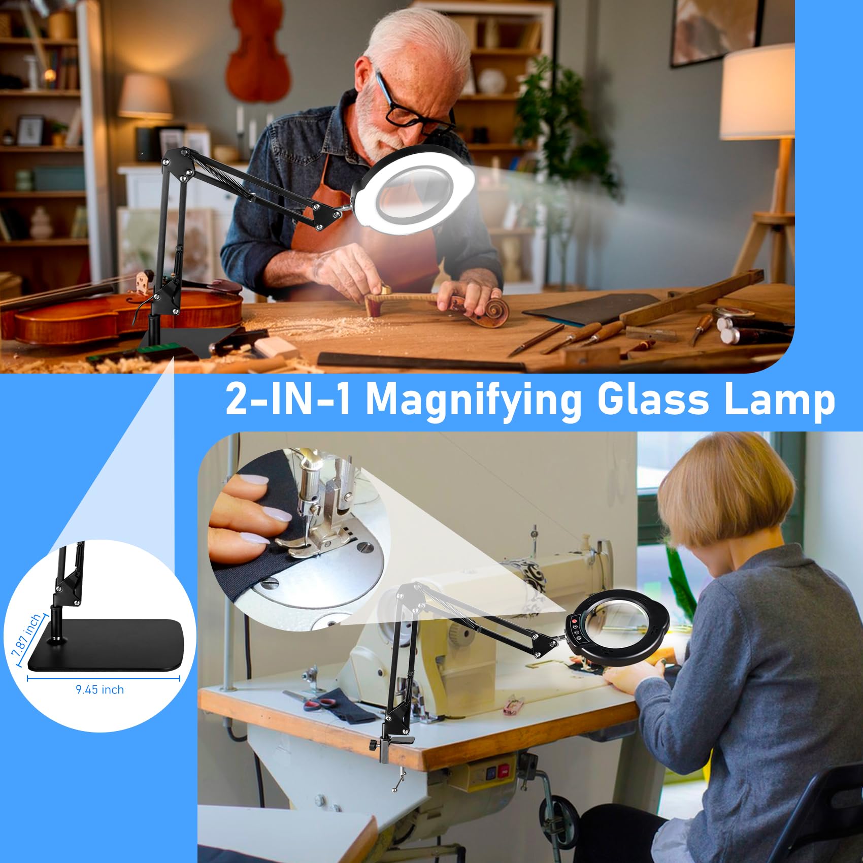 Jaenmsa 10X Magnifying Glass With Light And Stand, Led Desk Lamp With Base And Clamp, 5 Color Mode, 10 Dimmable Levels, Hands Fr