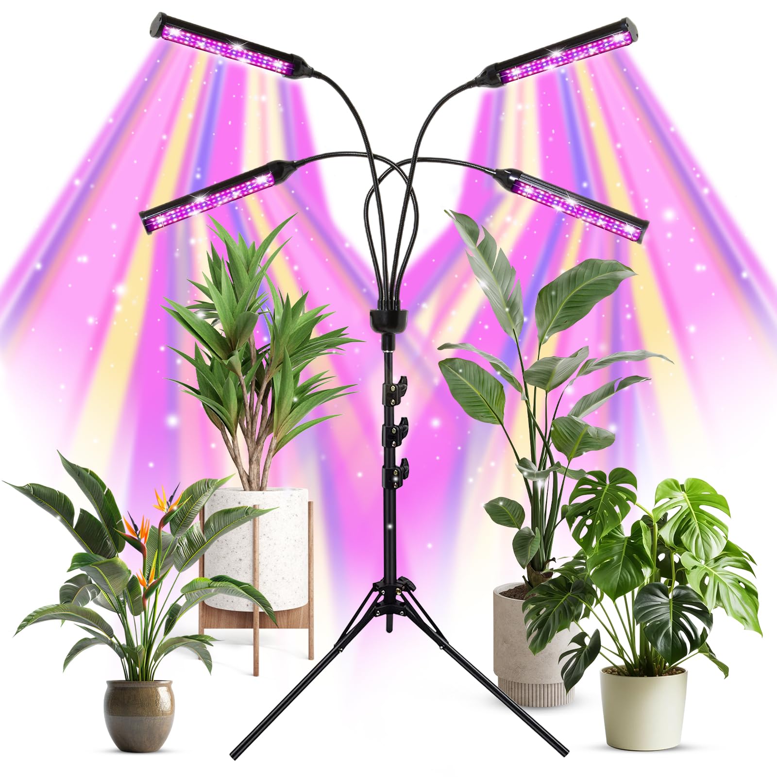 Atcesa LED Grow Lights for Indoor Plants Full Spectrum with 1560 inches Adjustable Tripod Stand, Red Blue White Floor Grow Lamp