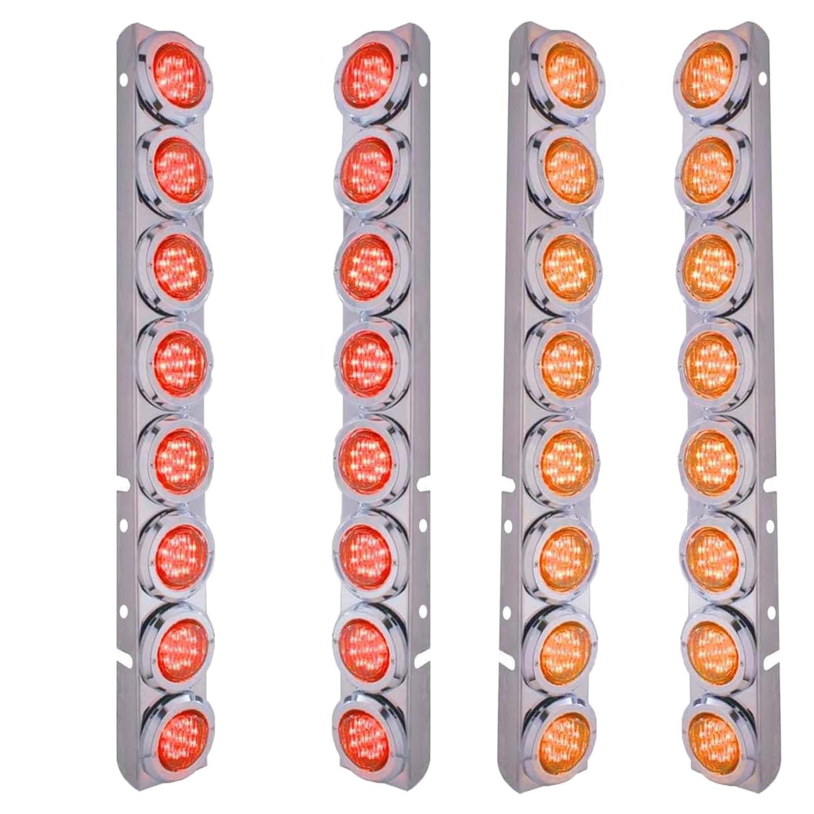 BST BSSP 4PCS Front Air Cleaner Kit 16 Flat Red+Yellow LED Lights & Bezels -For Peterbilt Reflector/Clearance Lens/Marker Light  Stainless Steel