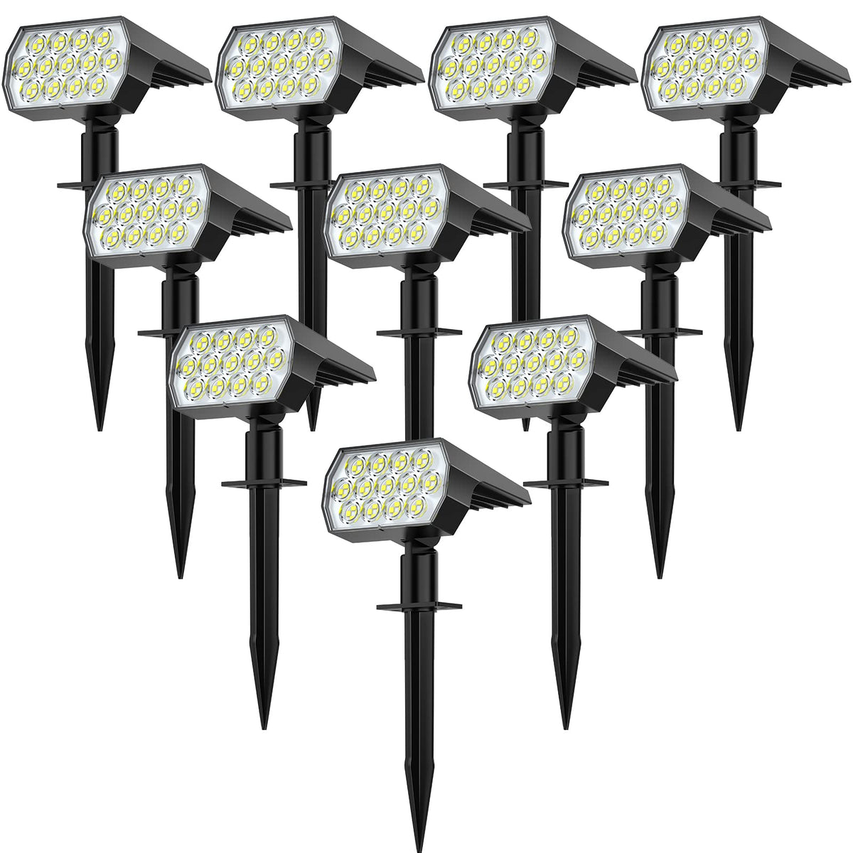 Welalo Solar Spot Lights Outdoor, [10 Pack/52 Led/3 Modes] 2-In-1 Solar Landscape Spotlights, Solar Powered Security Lights, Wat