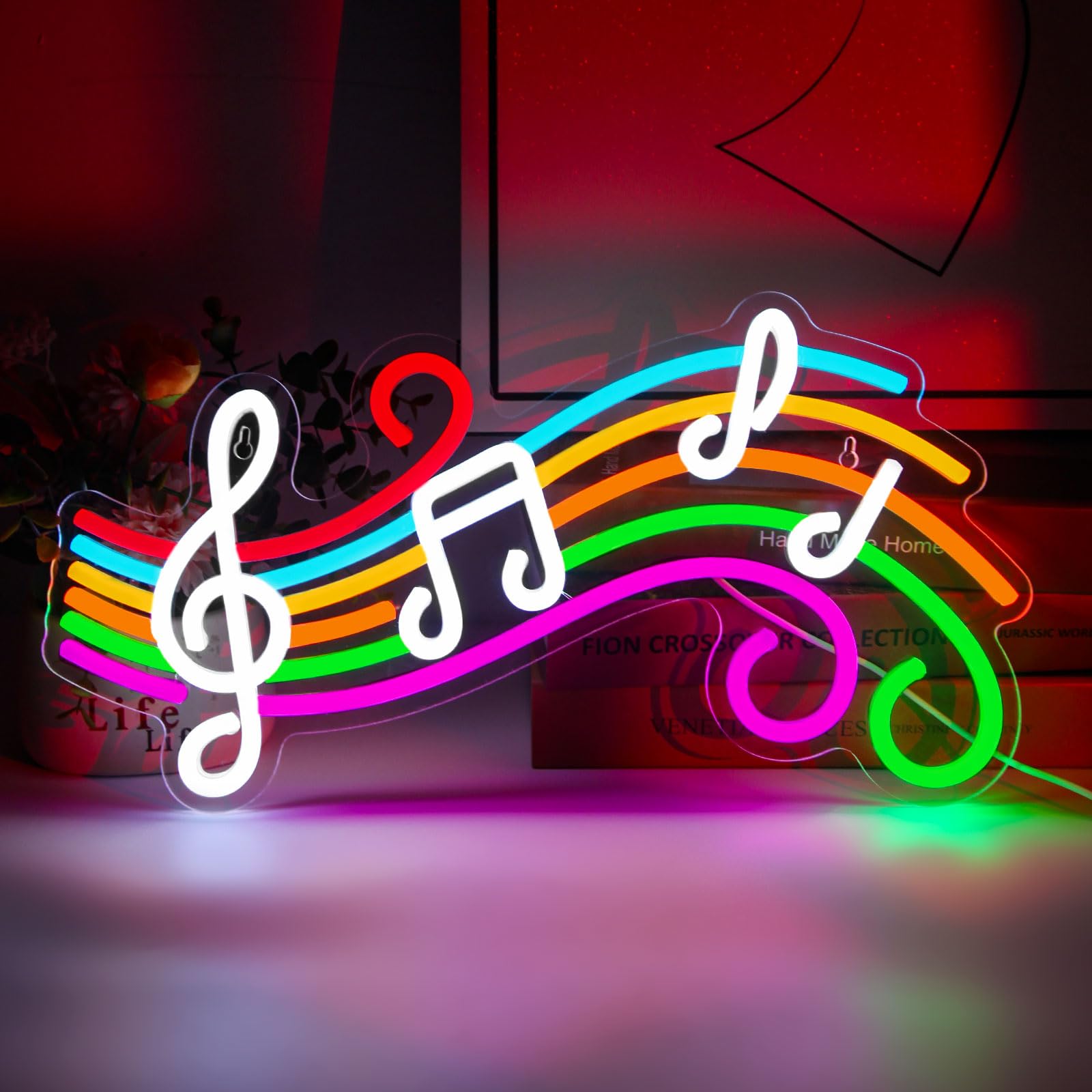 Music Neon Sign Dimmable Musical Note Staff Led Christmas Neon Light For Bedroom Wall Decor Colorful Music Studio Party Birthday Christmas Gifts Kids