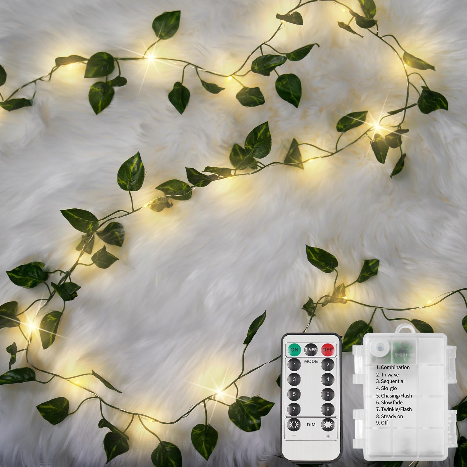 Suddus 33Ft Battery Operated Pothos String Lights With Remote, 100 Led Fairy Lights For Decor