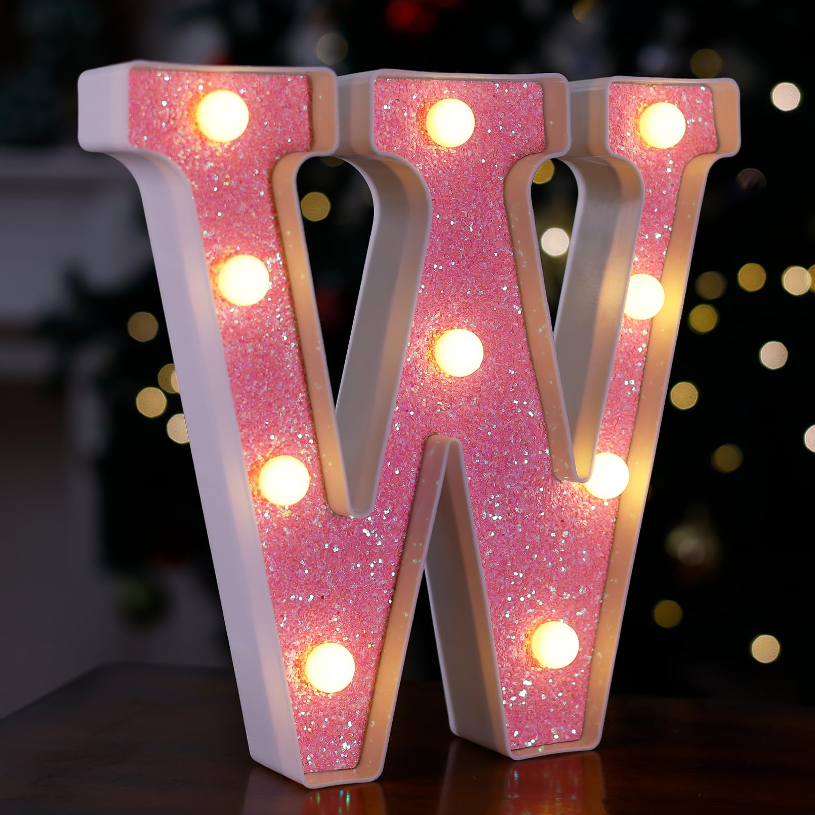 TRONSBOO LED Letter Light Sign, Pink Glitter Marquee, Battery Powered, 22.2x21.8x3.9 cm, Plastic, Model: Pink-Light-W