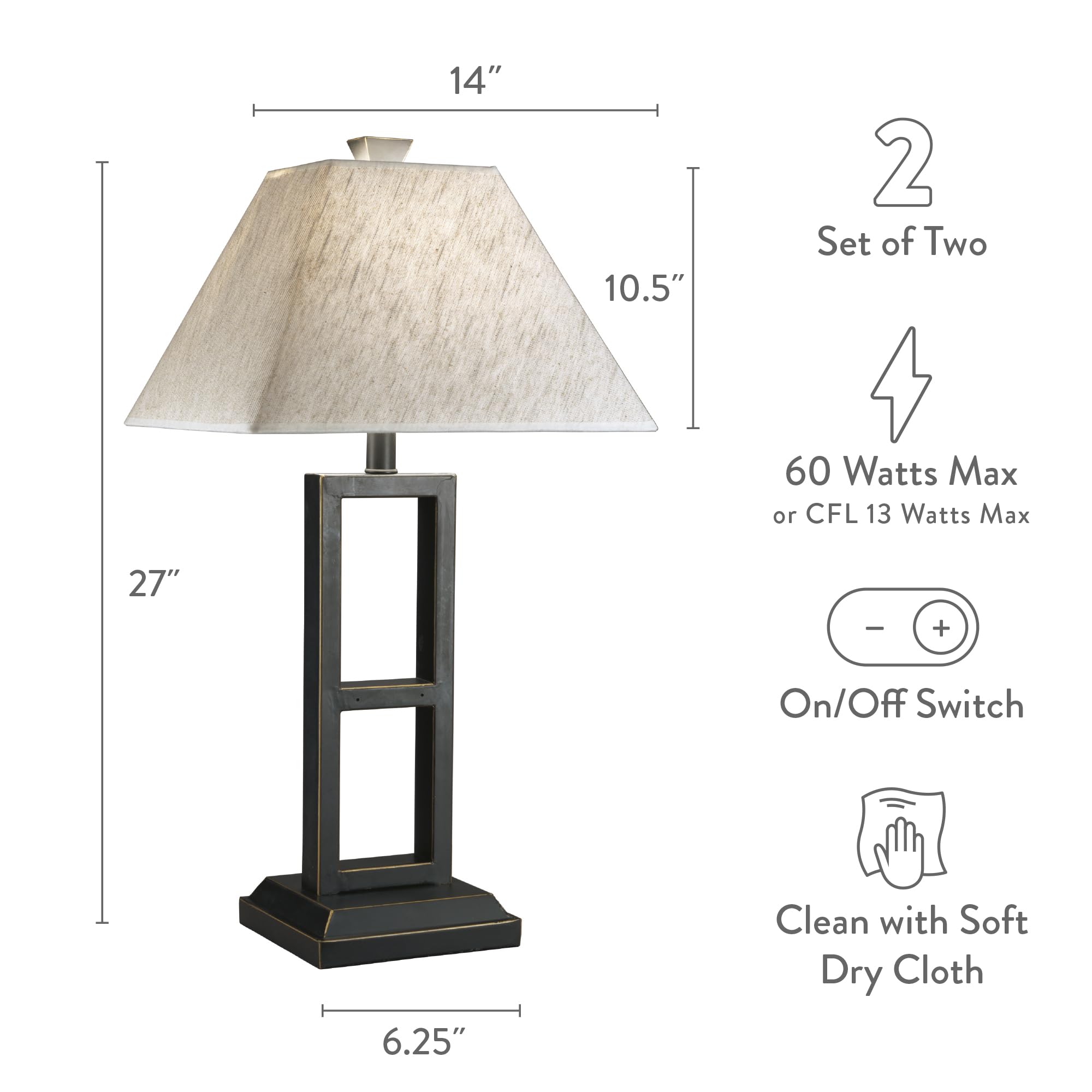 Signature Design By Ashley Deidra Set Of 2 Metal Table Lamps, 27.75, Black Finish, Modern Design, Model L318924