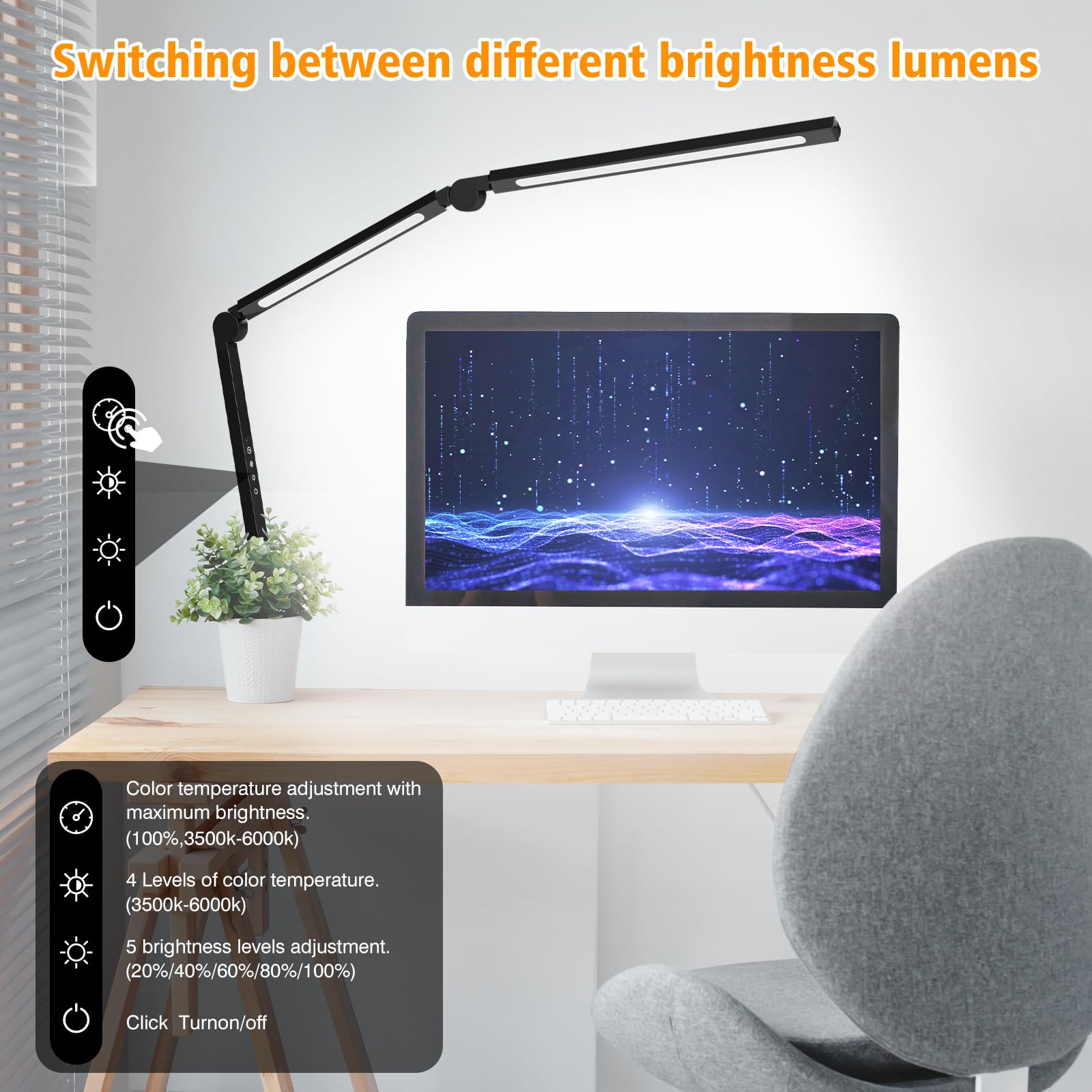 Led Desk Lamp With Clamp,Adjustable Swing Arm Desk Lamps For Home Office,Dimmable Tempering Eye Care Desk Light,Bright Modern Led Table Lamp For Nail Tech Architect,Flexible Tall Task Table Light