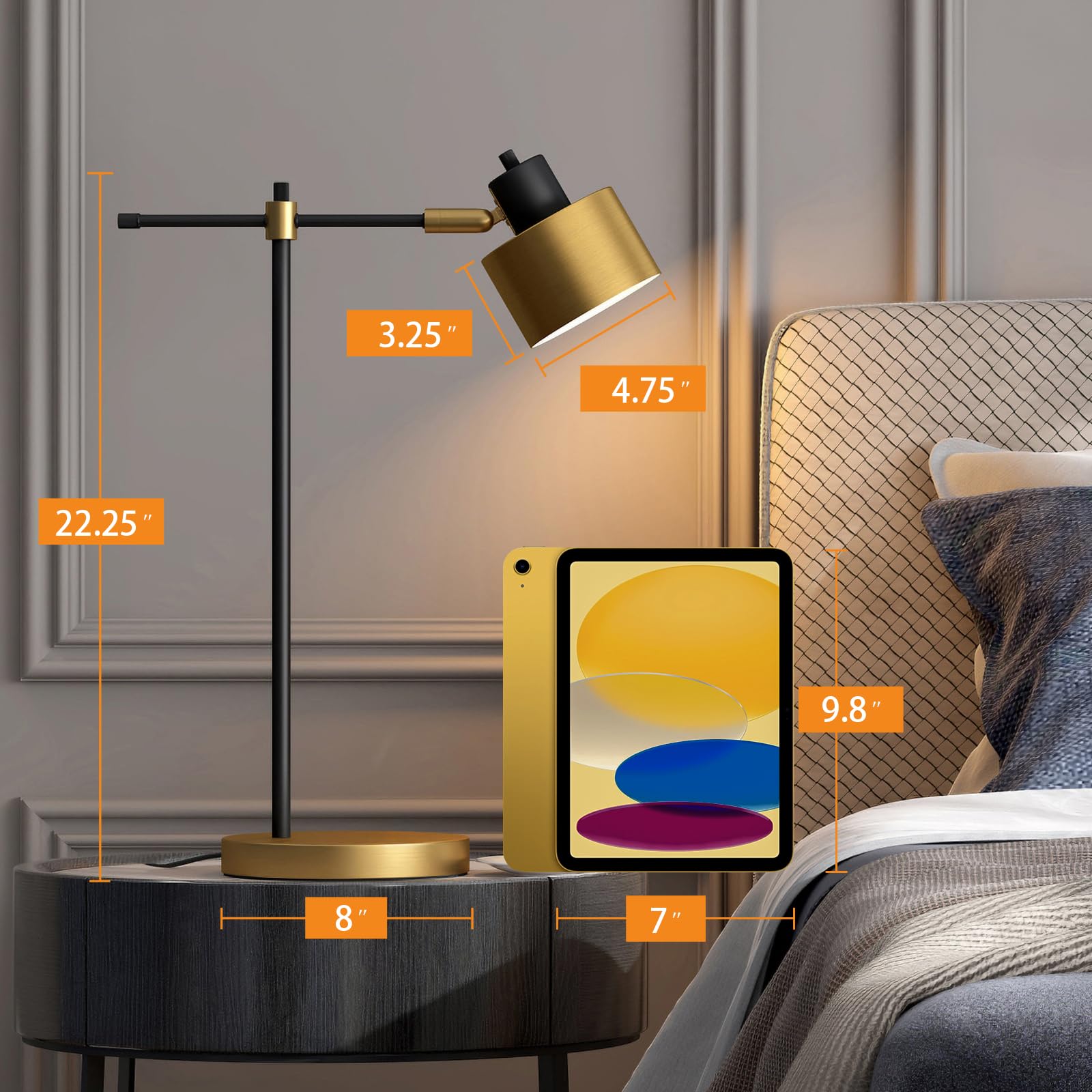 Oyears 22.2 Modern Industrial Desk Lamp For Reading Led Metal Table Lamp Light For Office Bedroom Study Room Living Room Nightst