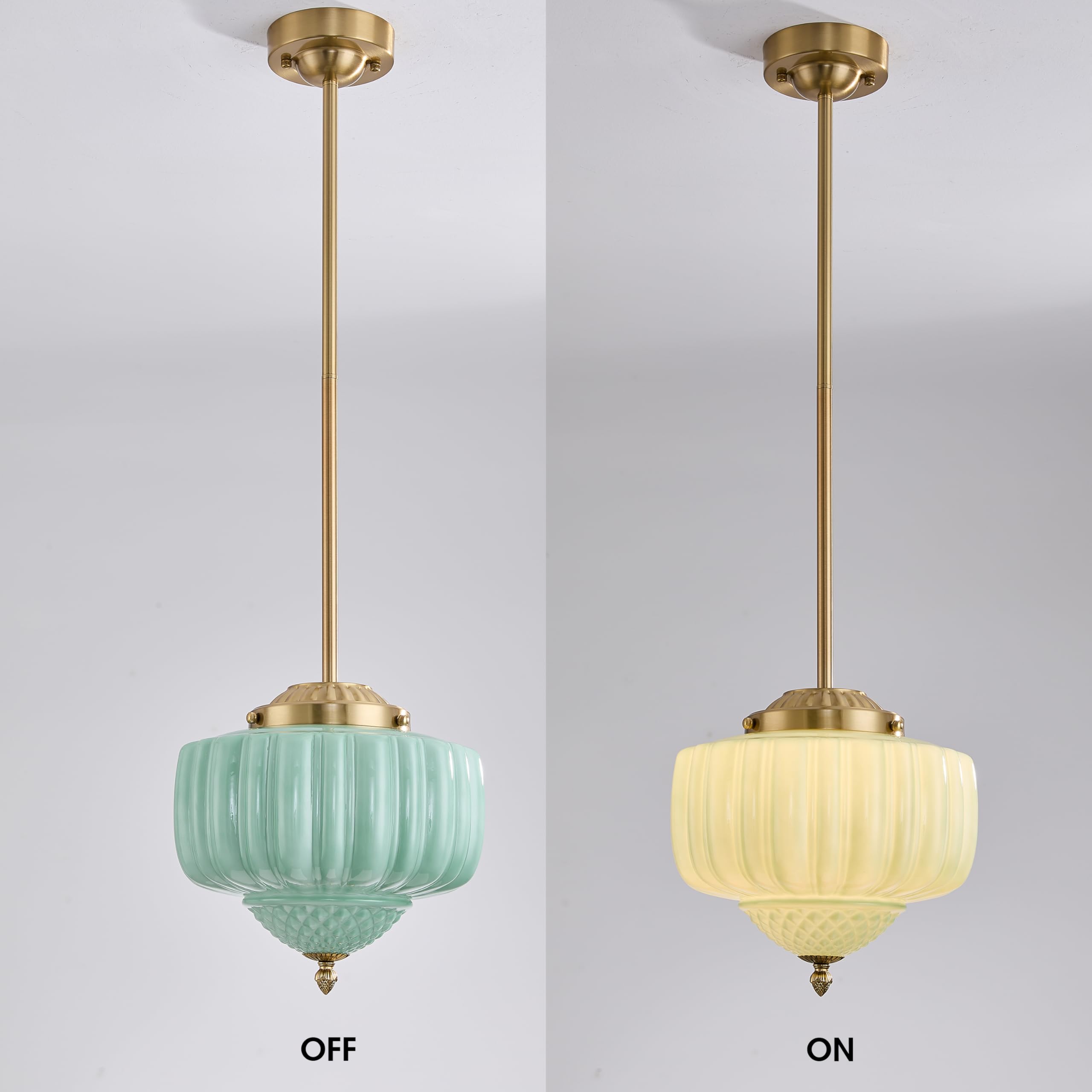 FCTWAKS Schoolhouse Pendant Light, 12" Mint Green Glass Shade, Mid Century Modern Ceiling Fixture for Kitchen Island & Dining Room