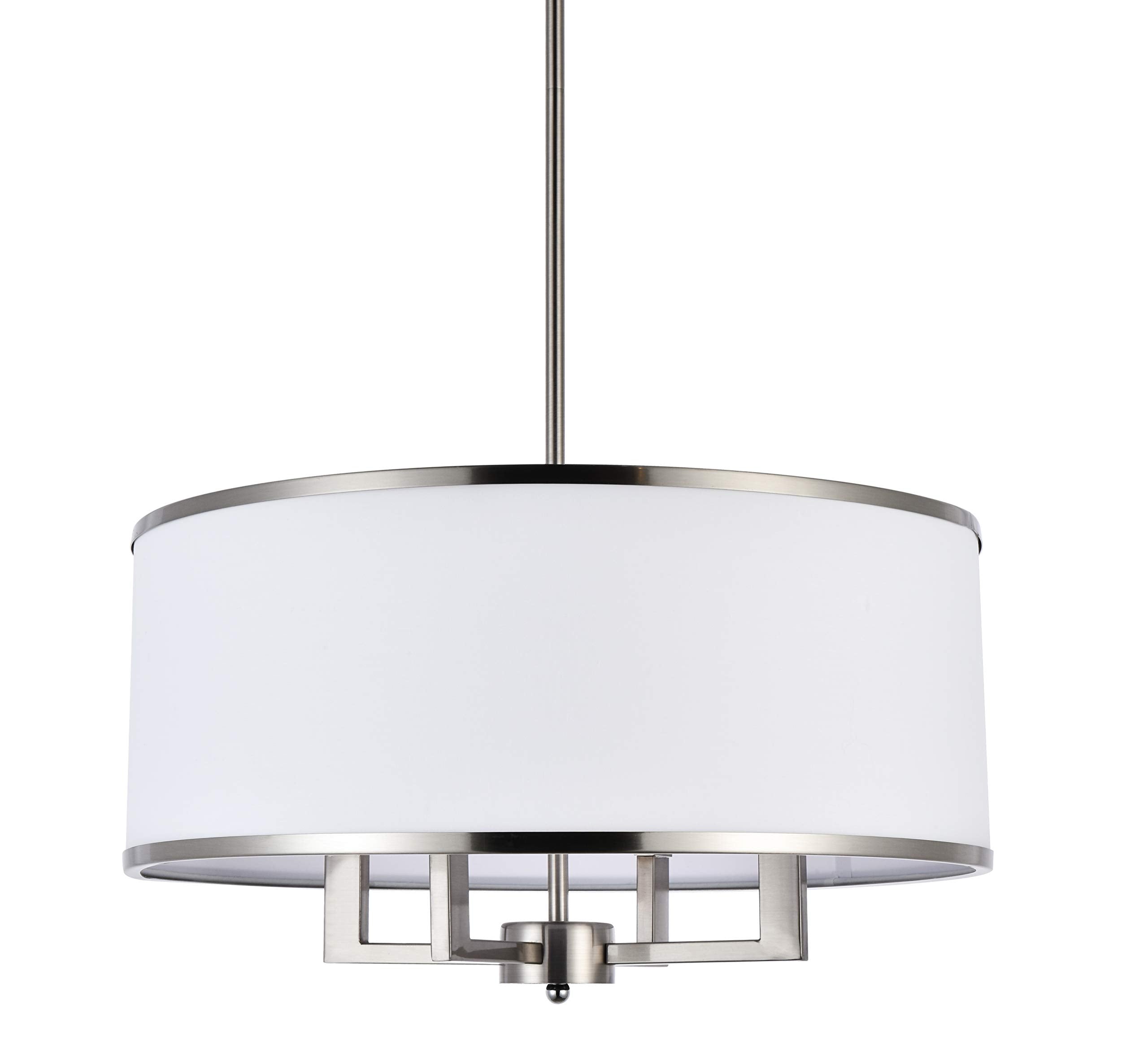A1A9 Classic 4-Light Drum Pendant Lighting Fixture, 20'' White Fabric Shade, Vertical Rod Semi Flush Mount Ceiling Lights, Brushed Nickel Chandelier For Foyer Entryway Hallway Dining Room