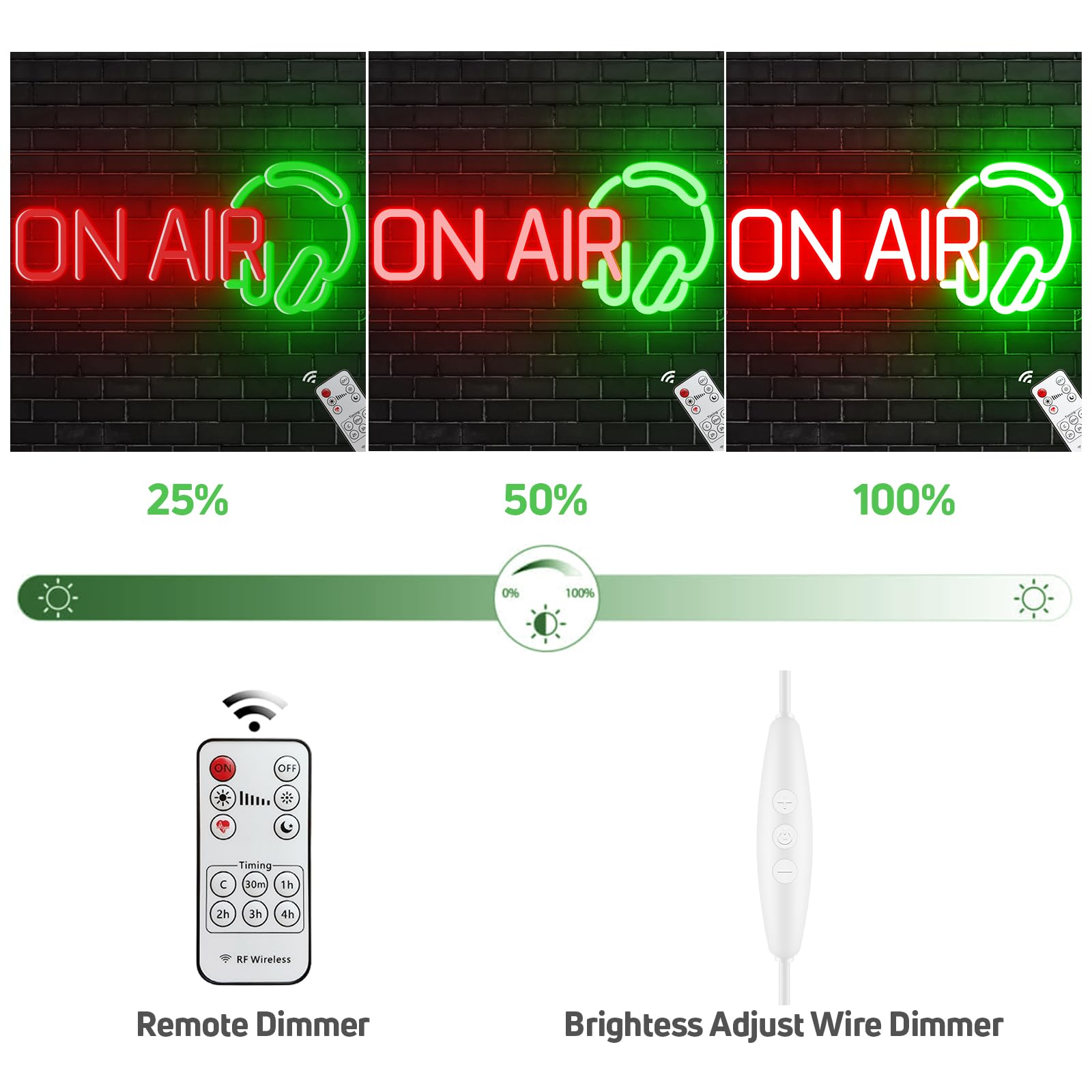 KiMineon On Air Neon Sign - Red Green LED Light, USB Powered, 15 inches, Acrylic for Gaming, Streaming, Music Studio, Home Bedroom