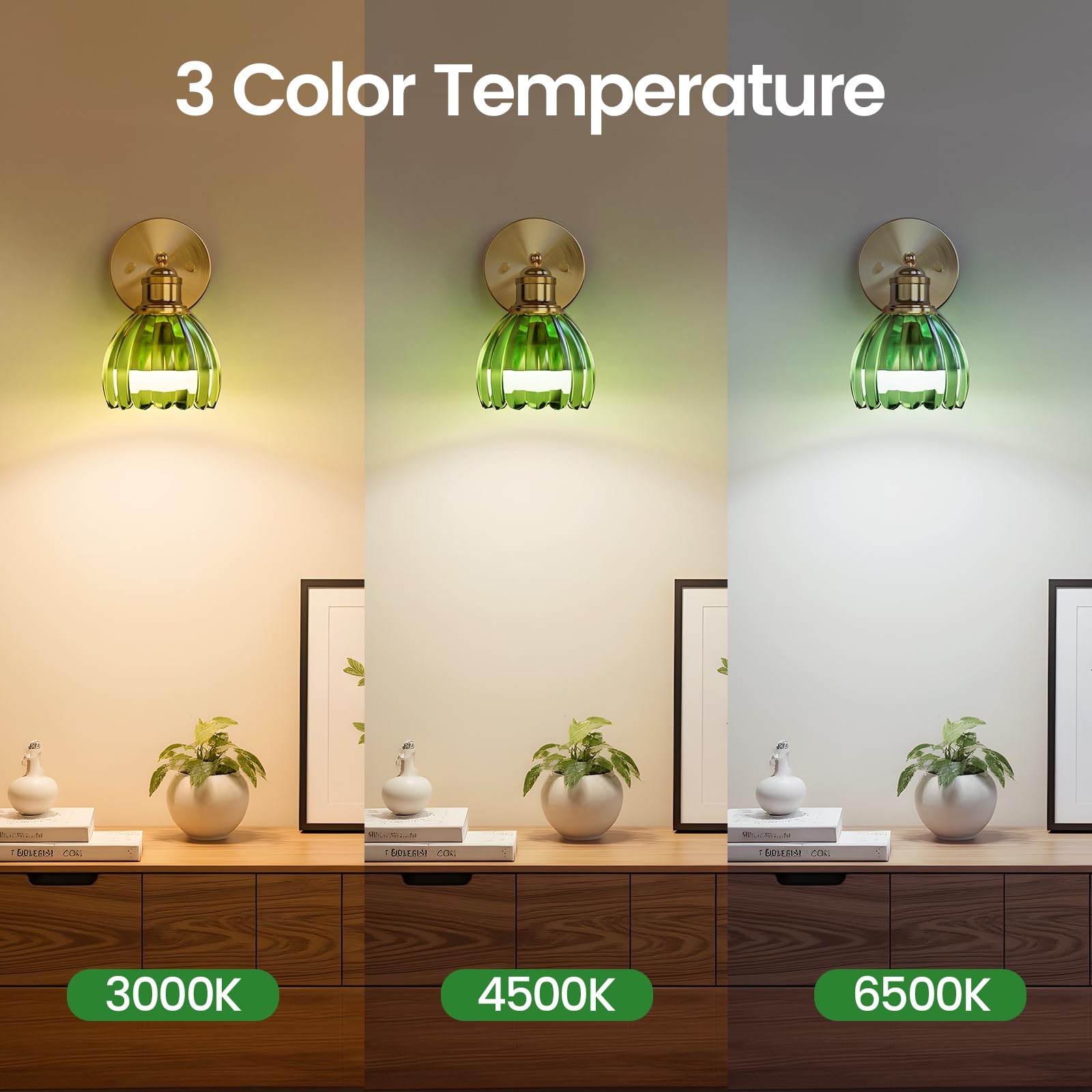 Niorsun Battery Operated Wall Sconce, Green Wireless Rechargeable Wall Lights With 5200Mah Dimmable Detachable Bulbs And Remote,