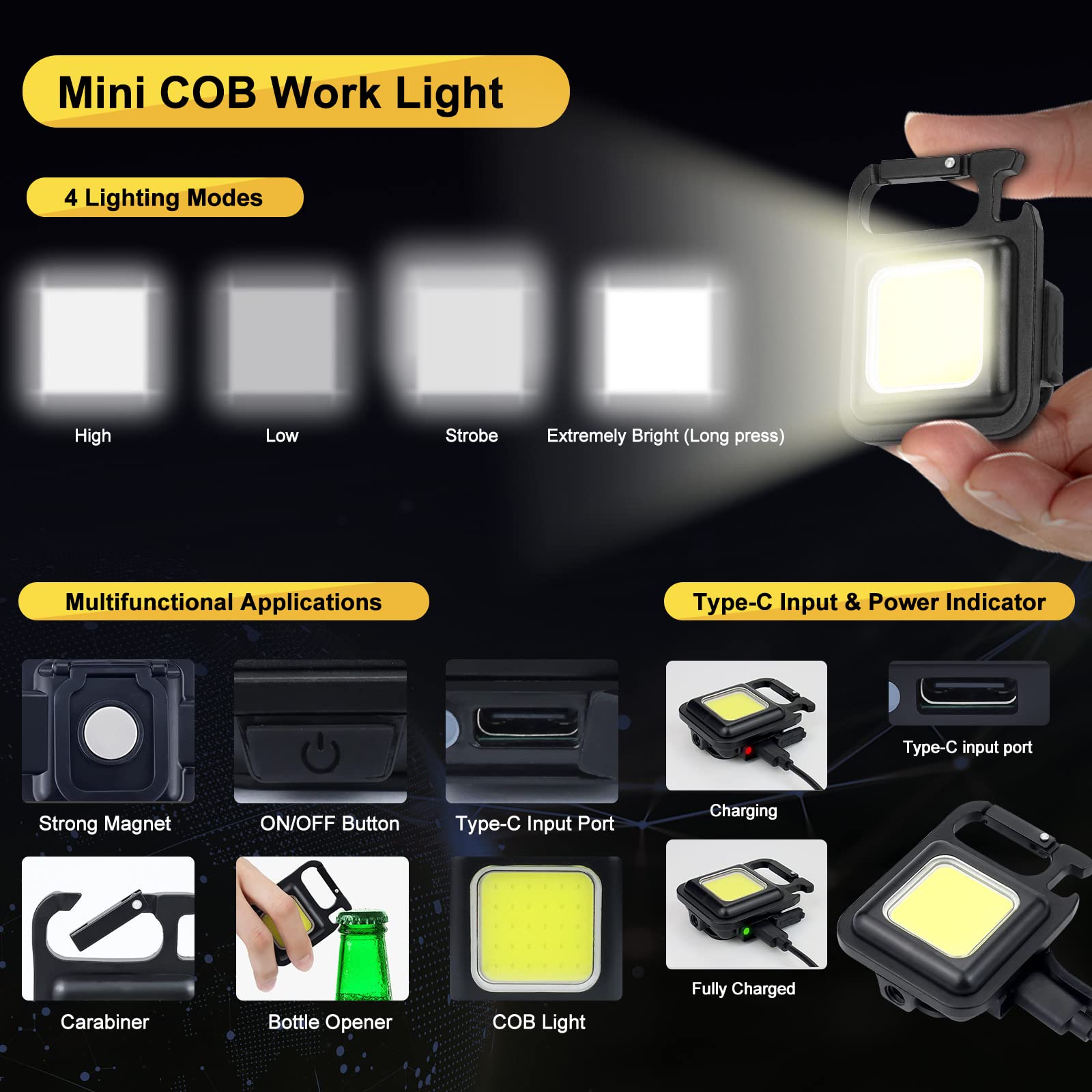 WINDFIRE Rechargeable Flashlight High Lumens, Super Bright Handheld Flashlight with COB Side Light and 7 Modes, Waterproof, Powe