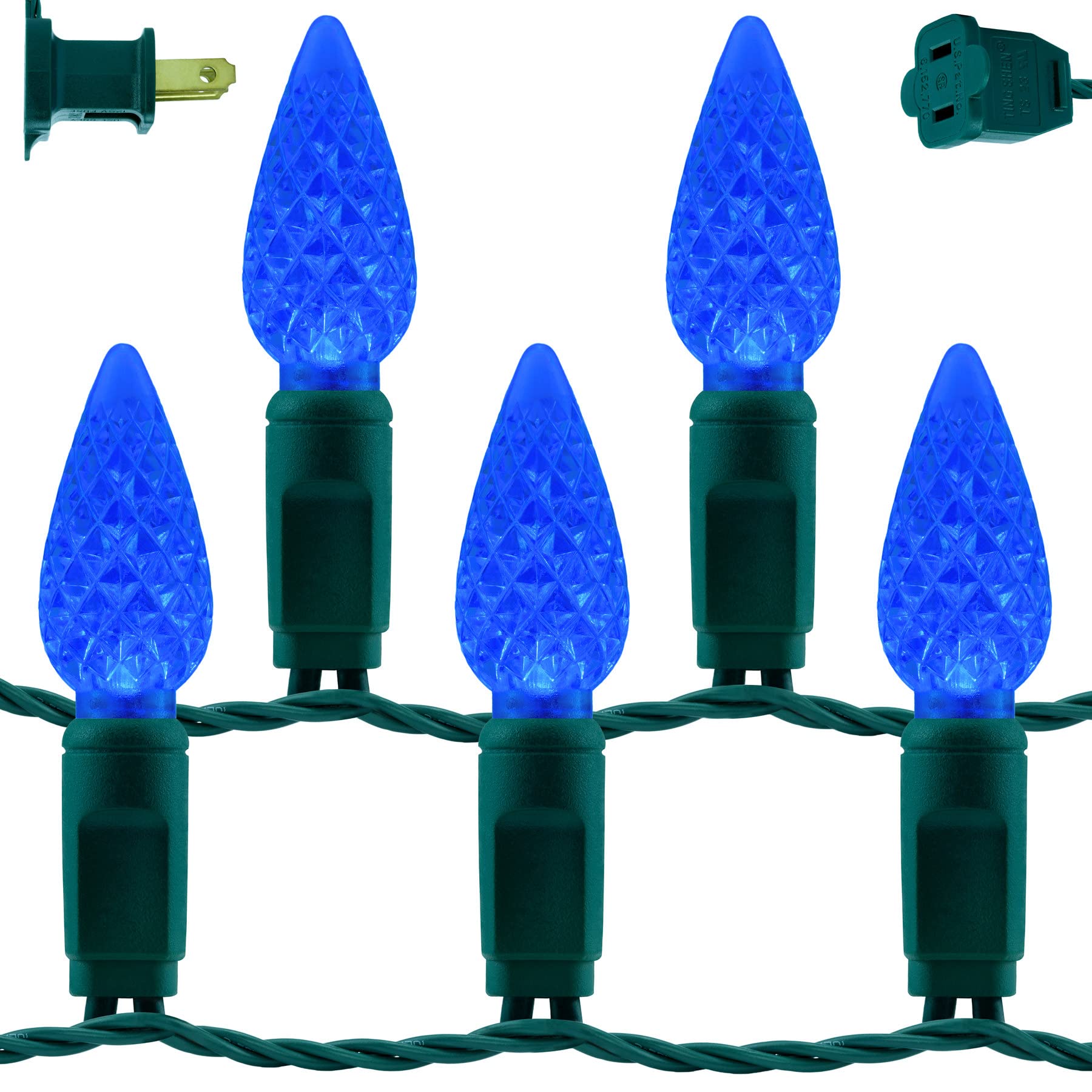 YULETIME Blue C6 Strawberry LED Christmas Lights, 33 ft 100 Count 4'' Spacing One-Piece High Waterproof UL Certified String Ligh