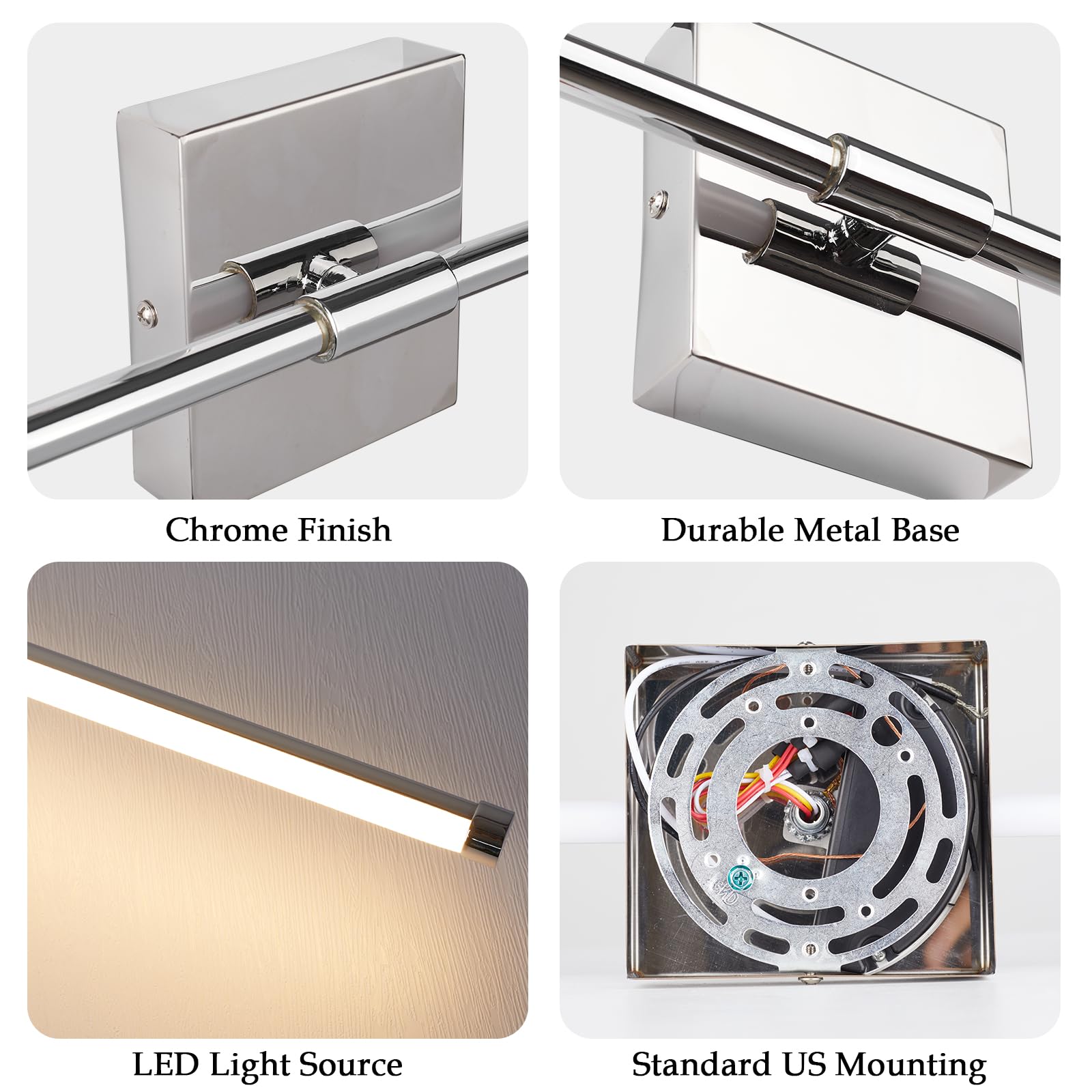 Goosebrite LED Wall Sconces Set of 2, Dimmable, Remote Control, Chrome, Iron