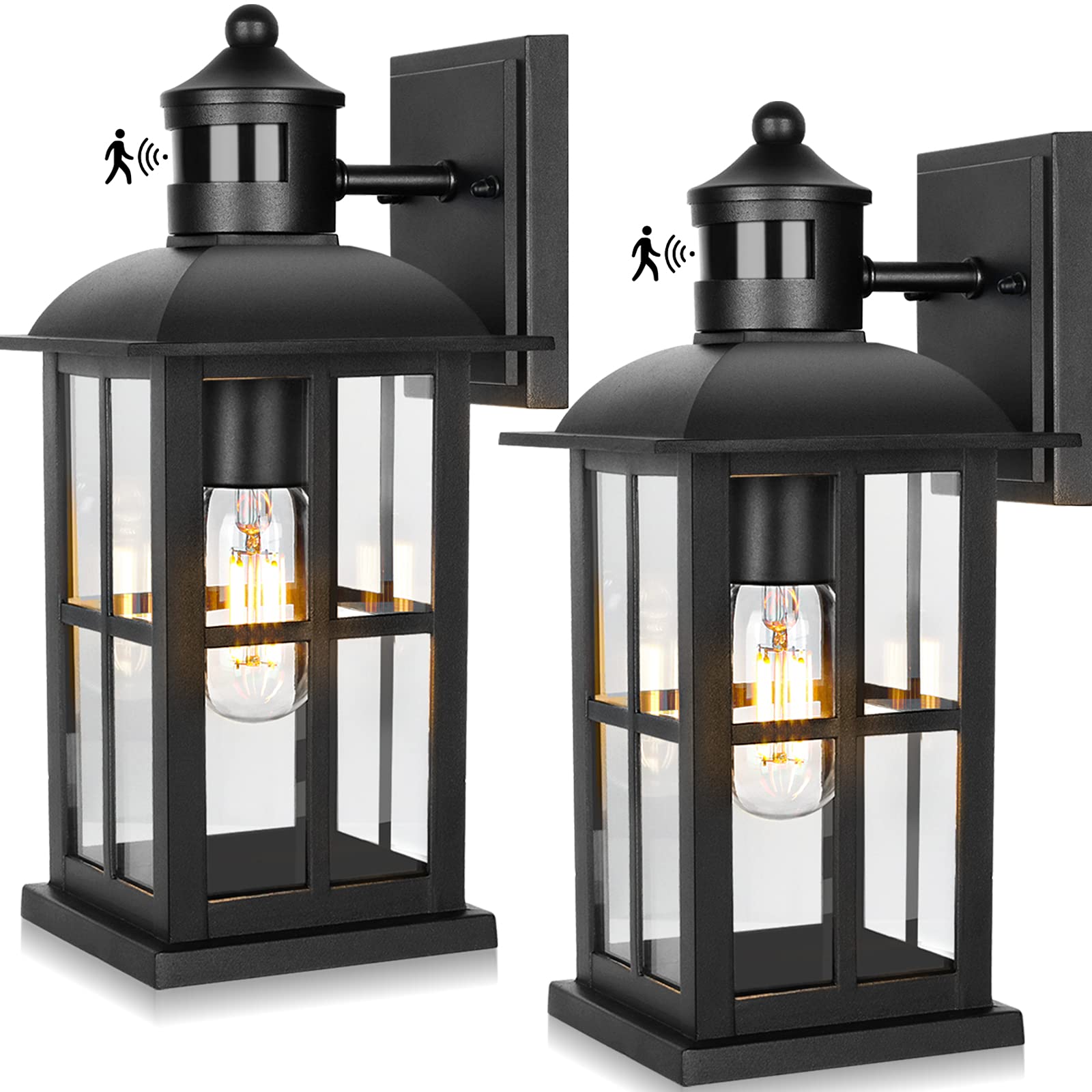 VerRon Motion Sensor Wall Lights, 2 Pack, LED, Dusk to Dawn, Waterproof, 100% Aluminum, Black
