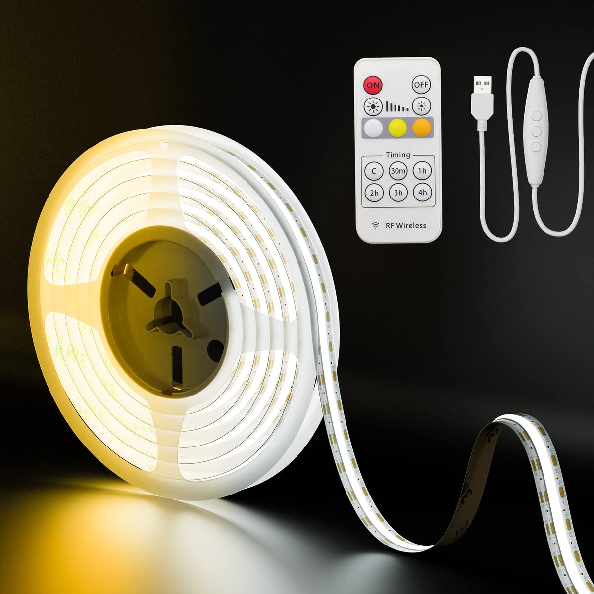 Pautix 5V Usb Cct Tunable Cob Led Strip Light 6.56Ft/2M 1280Leds 1200Lm 2700K-6500K Dimmable Cri85+ With Rf Remote Tv Backlight,