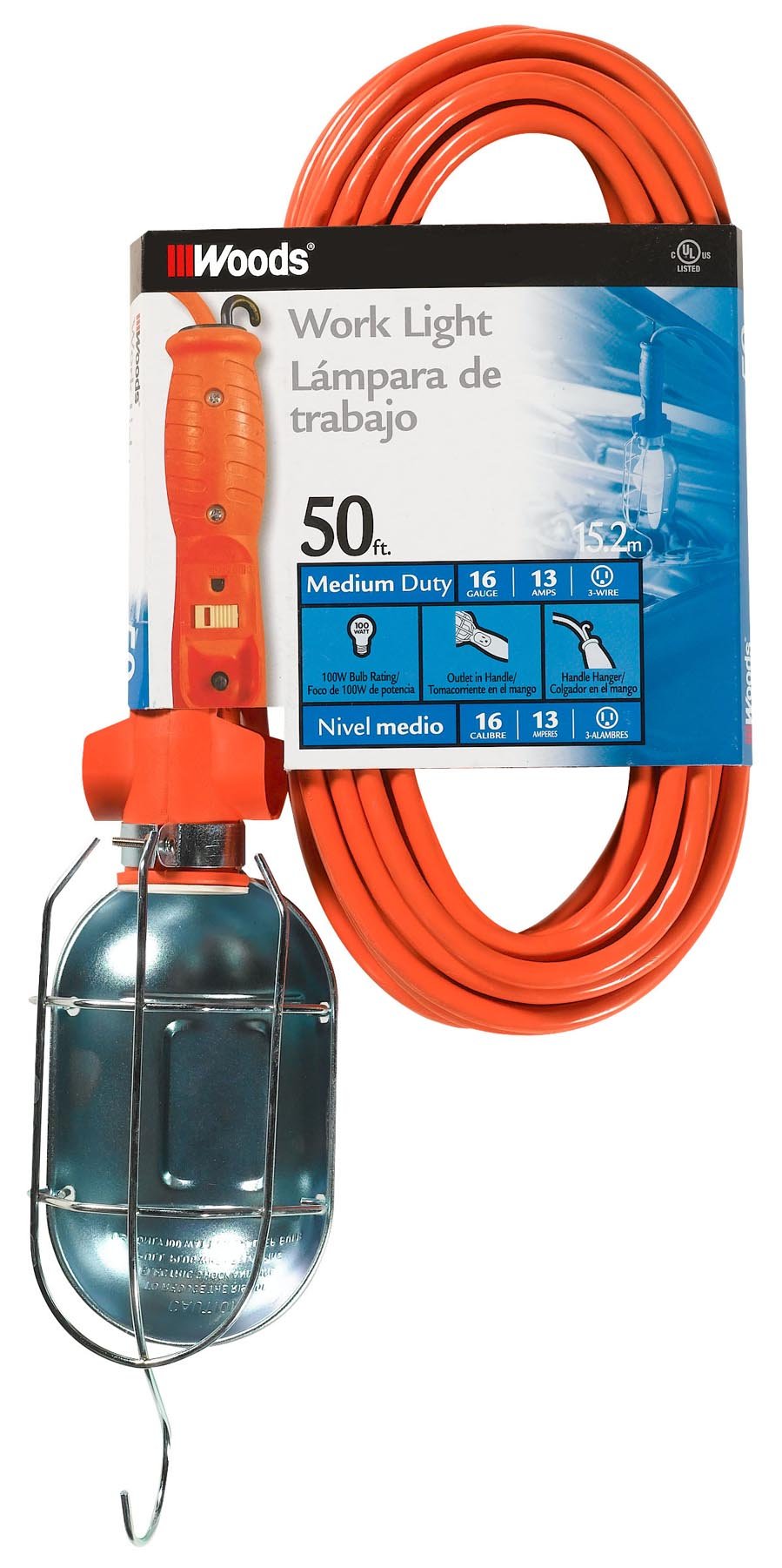 Woods 692SW LIGHT-16/3-50 Trouble Light; 50 Foot ; Orange