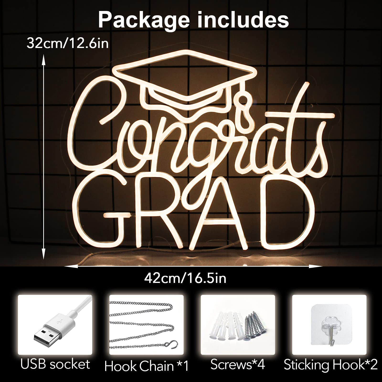 Jesalah Neon Sign for Graduation Party - Warm White LED Acrylic Letters Wall Decor
