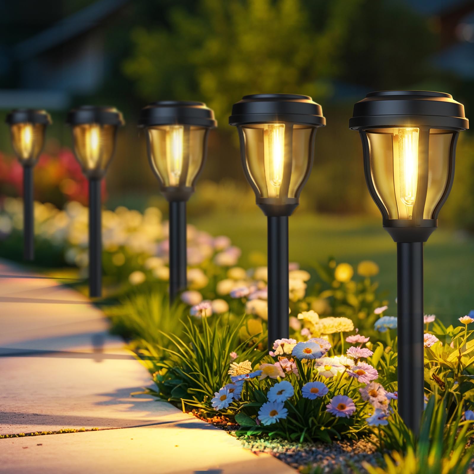 DERAYSION 12 Pack Solar Lights Outdoor, Solar Pathway Lights Auto On/Off Waterproof Garden Landscape Lighting for Path, Yard, Wa