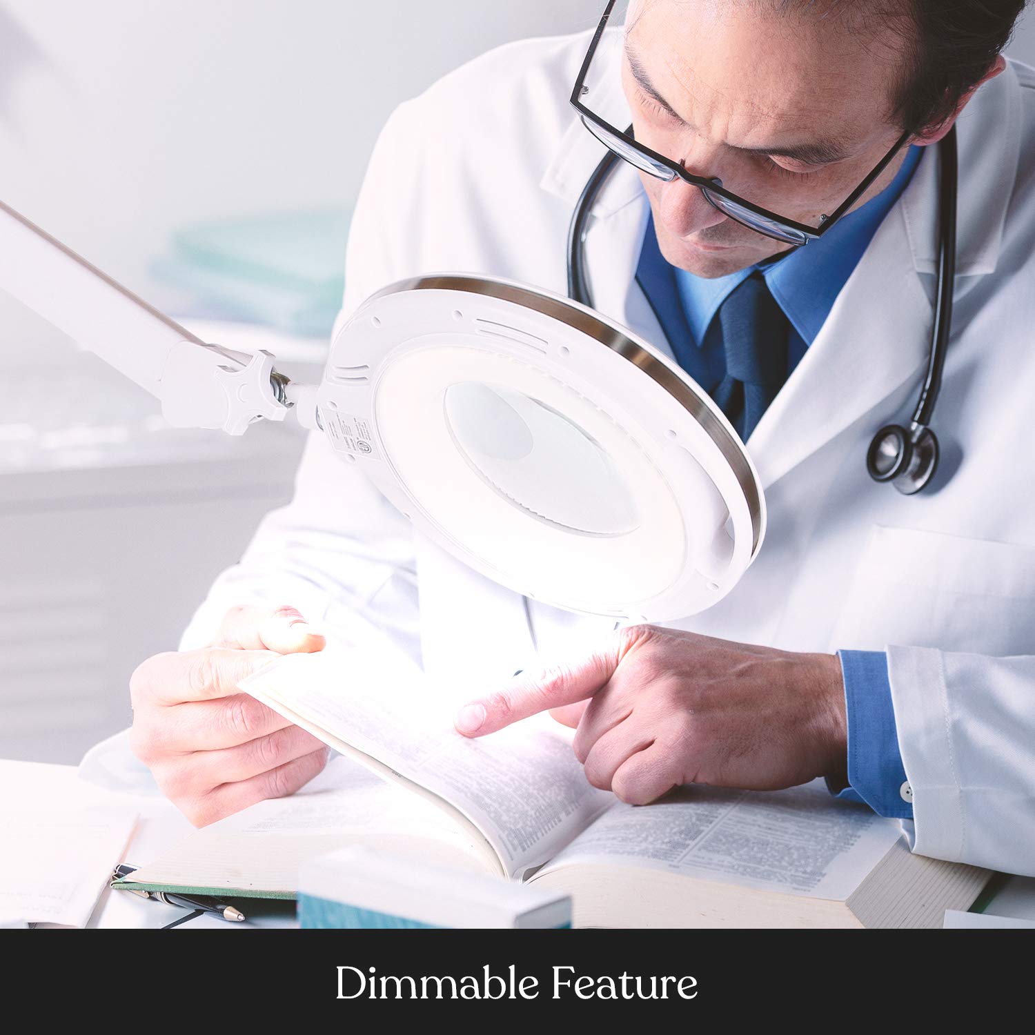 Brightech Lightview Pro Magnifying Glass With Light And Stand, Magnifying Floor Lamp With A 6-Wheel Rolling Base For Facials, Lash Estheticians, Dimmable Led Work Light For Sewing, Crafts