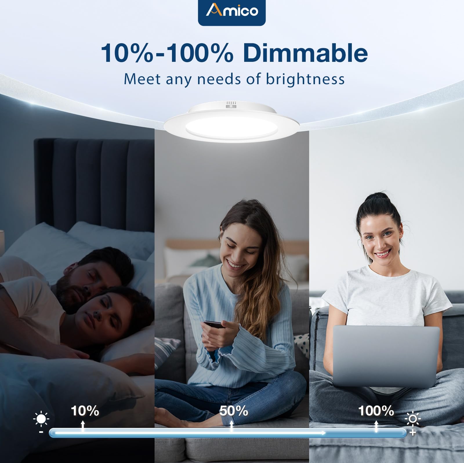 Amico 48 Pack 4 Inch 5Cct Led Recessed Lighting, Dimmable, 8.5W=60W, 650Lm, 2700K/3000K/4000K/5000K/6000K Selectable, Retrofit Can Lights With Baffle Trim, Ic & Damp Rated - Etl & Fcc Certified
