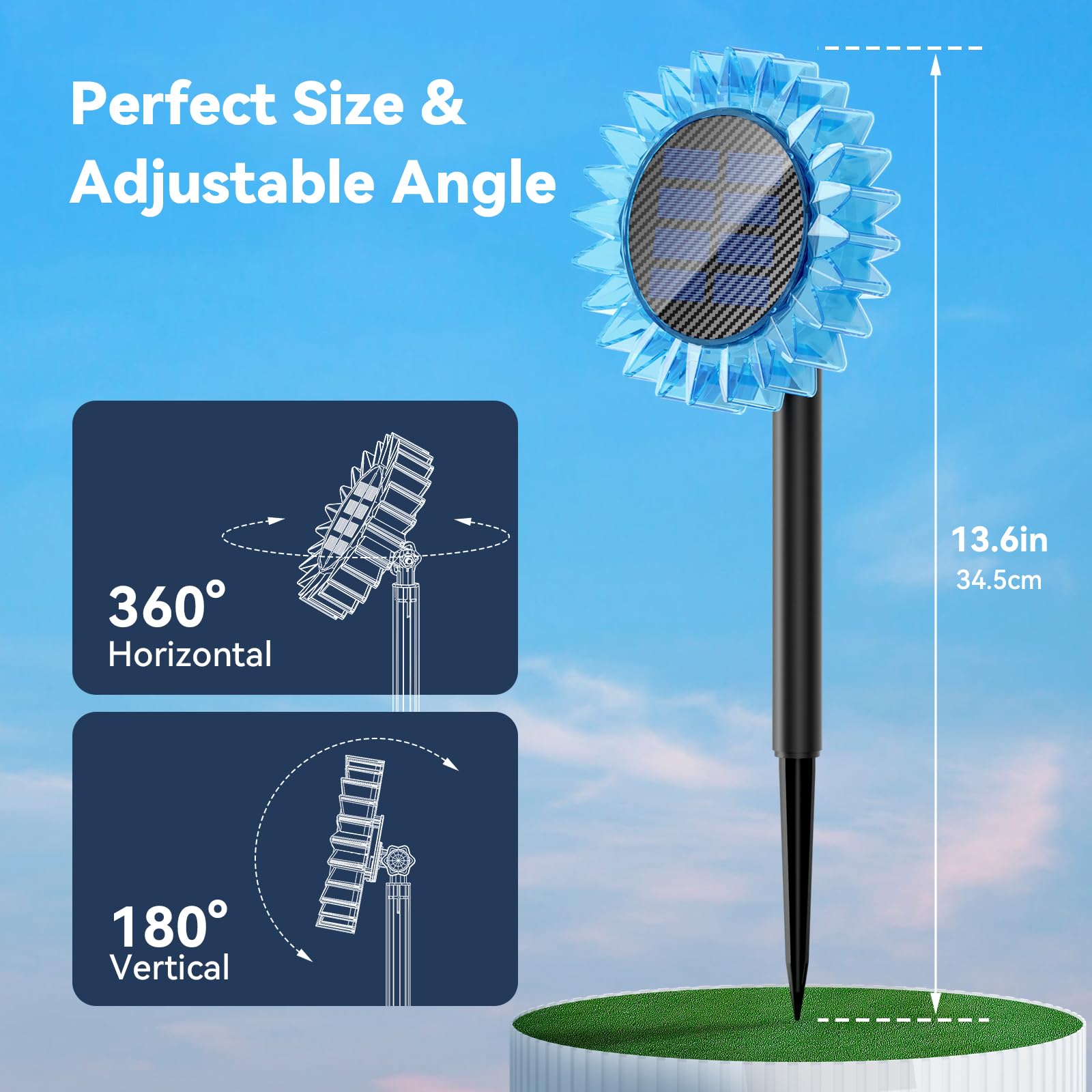 VGYVGYCC Solar Garden Lights - Upgraded Sunflower, 6 Pack, Waterproof IP67, Blue-Warm White, 2-In-1 Ground/Wall Decor