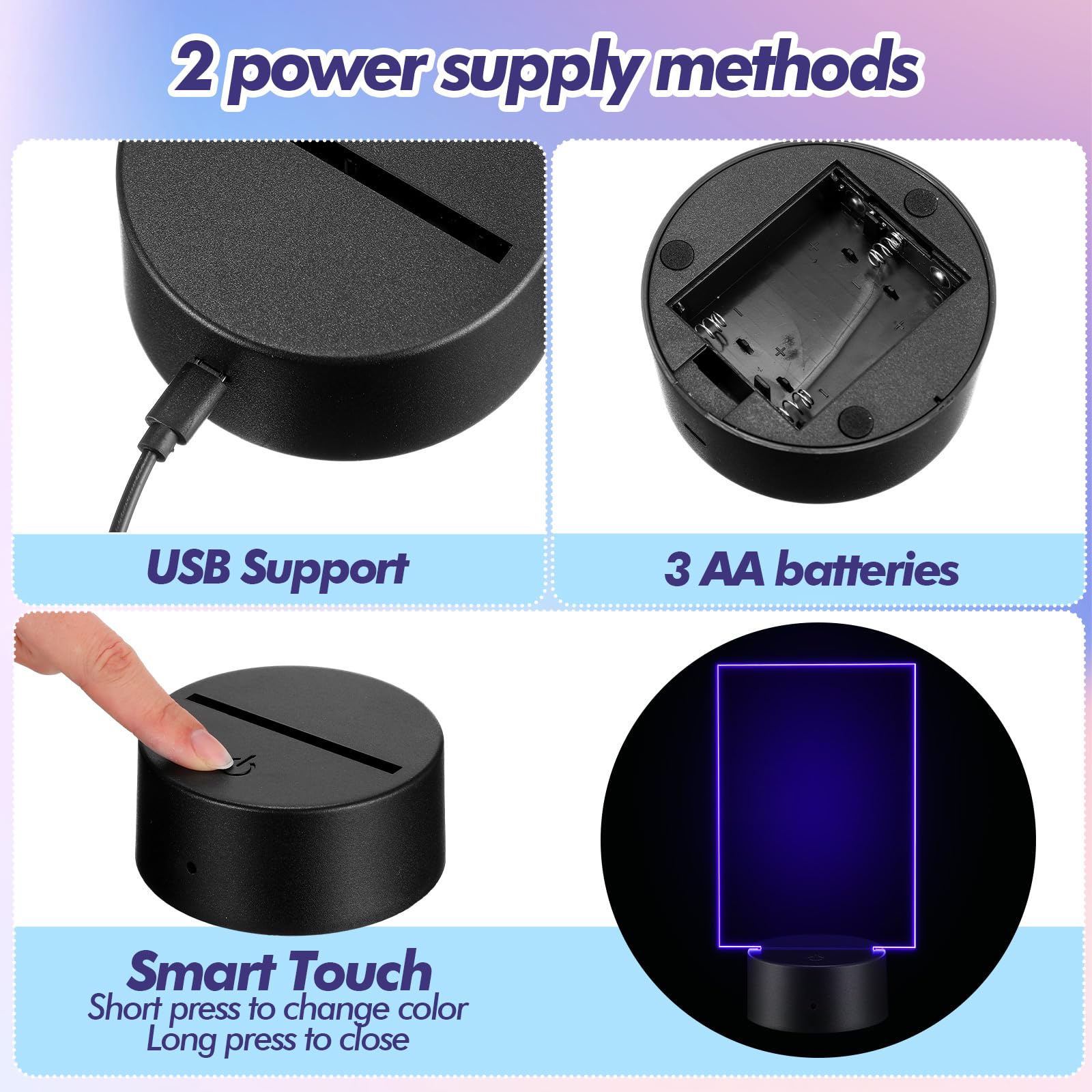 6 Sets 3D Night Led Light Lamp Bases Including 6 Light Display Stands 6 Clear Acrylic Sheets 6 Remote Controls 6 Charging Cables