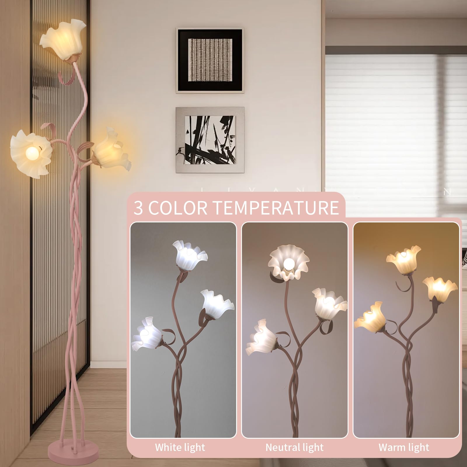 Fuzzbopn Flower Floor Lamp For Living Room, Tall Standing Reading Lamp With Flexible Neck Shaft For Bedroom Decor, Modern Corner