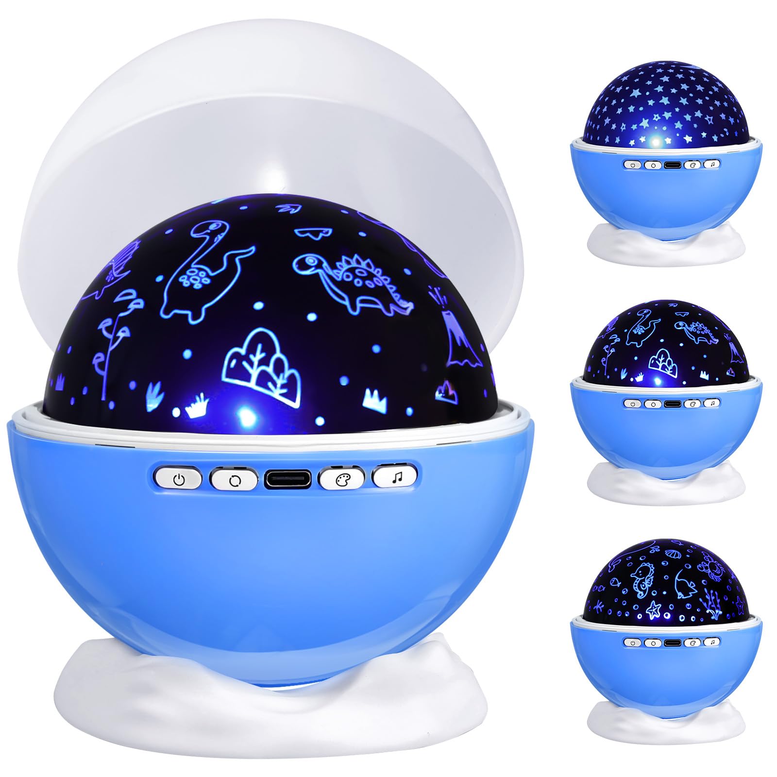 BAISIQILB Night Light Projector with Remote, 360° Rotation, 3 Films, 18 Modes, 8 Lullabies, Blue, Model AK33