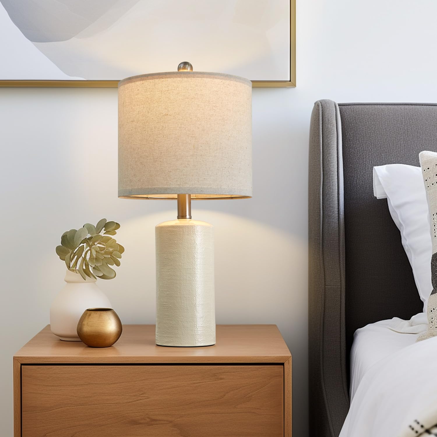 G-SAFAVA Table Lamp - Ceramic Nightstand Lamp, Modern Design, White, 20.25in Small Size