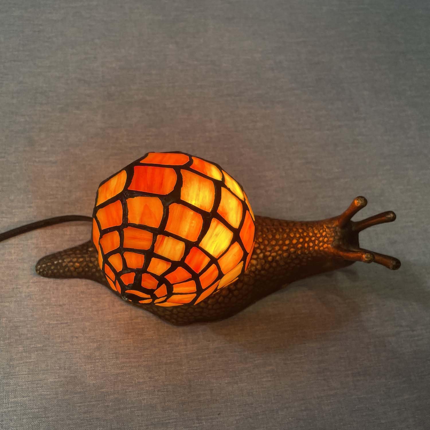 Bieye L10963 Land Snail Tiffany Style Stained Glass Accent Table Lamp For Home Decor (Orange, 10'' D X 5'' W X 5'' H)