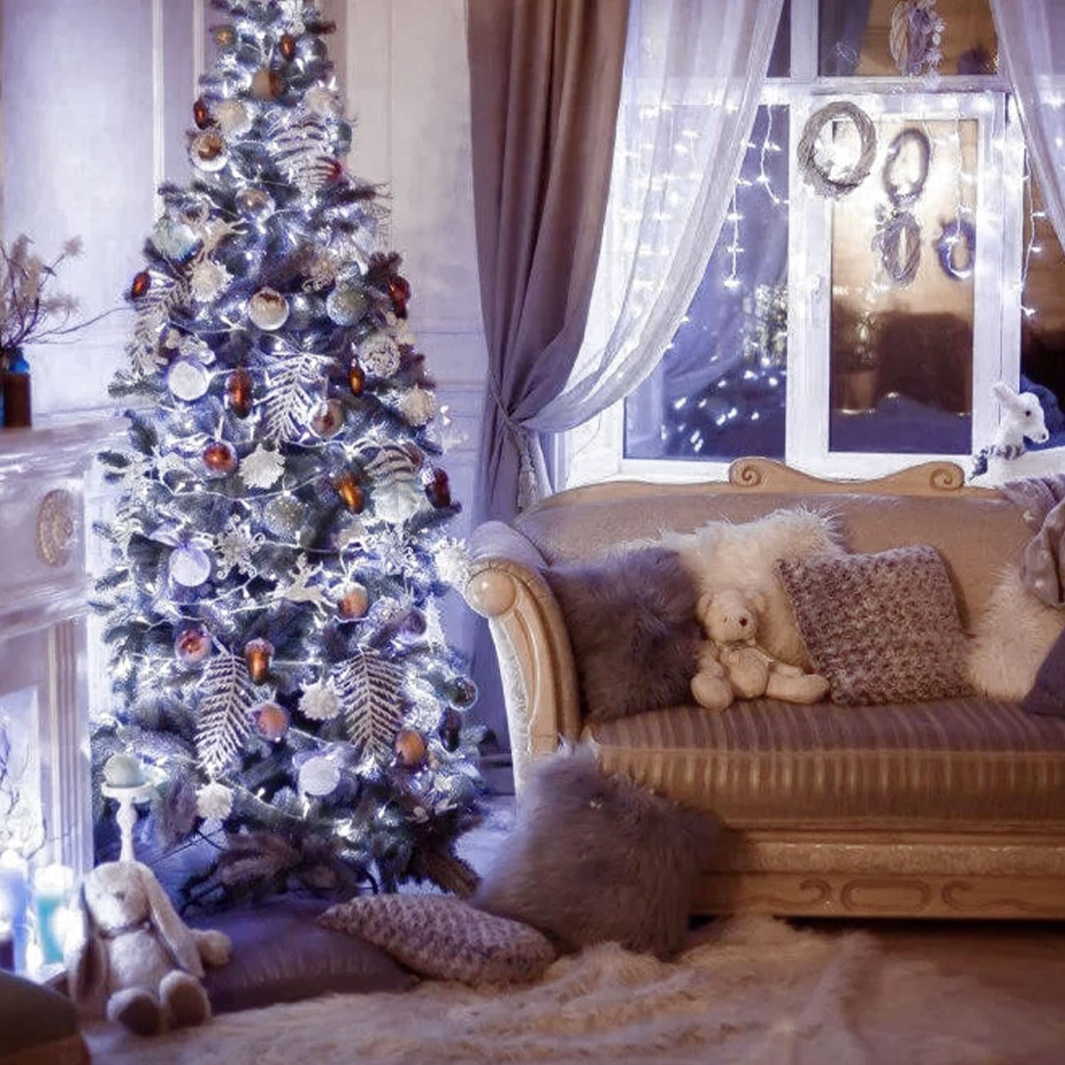 Jmexsuss 66Ft 200 Led White Christmas String Lights Indoor, Christmas Lights Outdoor Waterproof Clear Wire, 8 Modes Twinkle String Lights Plug In For Living Room Tree Bedroom Wedding Decoration