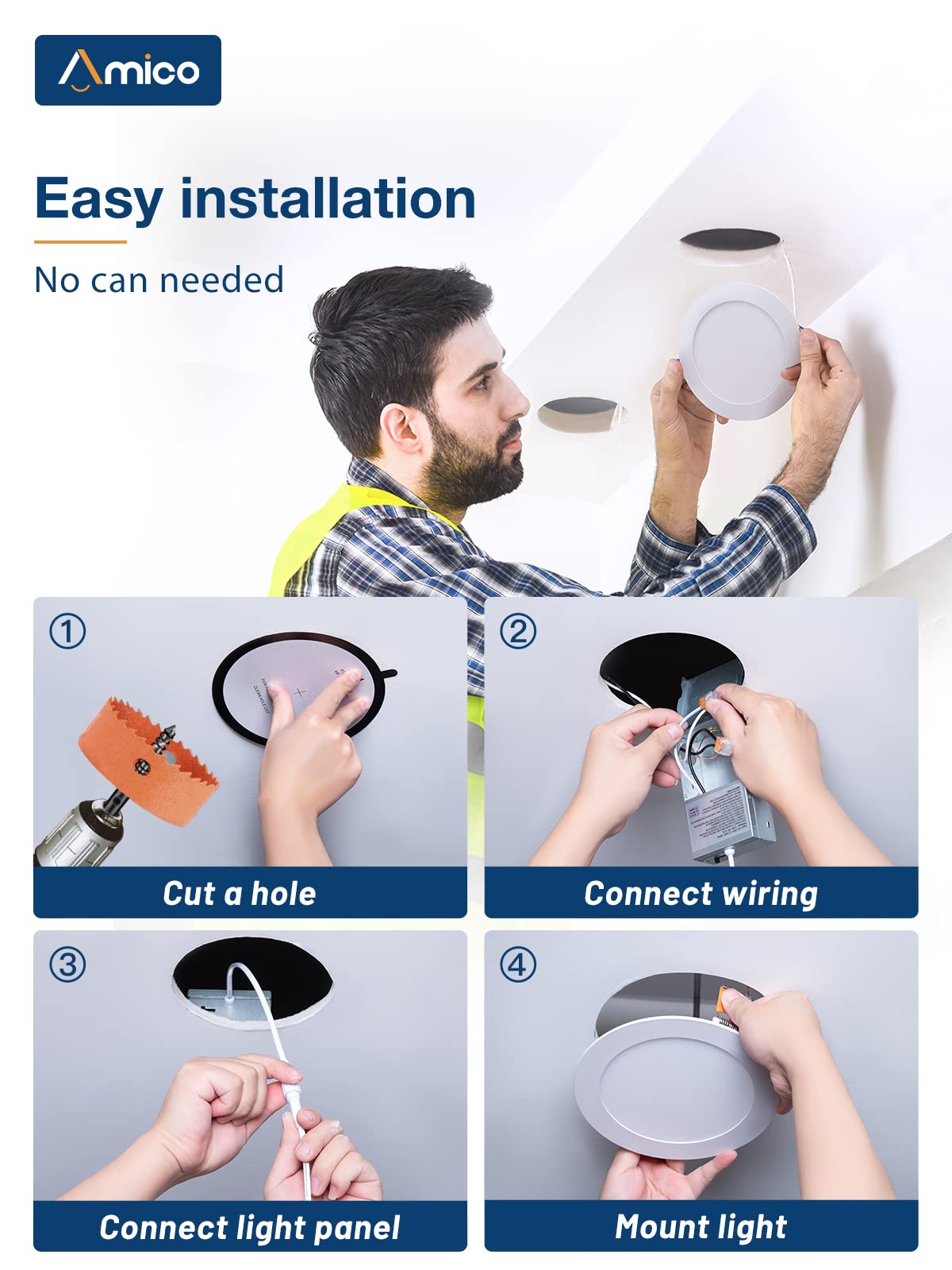 Amico 20 Pack 6 Inch 5Cct Ultra-Thin Led Recessed Ceiling Light With Junction Box, 2700K/3000K/3500K/4000K/5000K Selectable, 12W