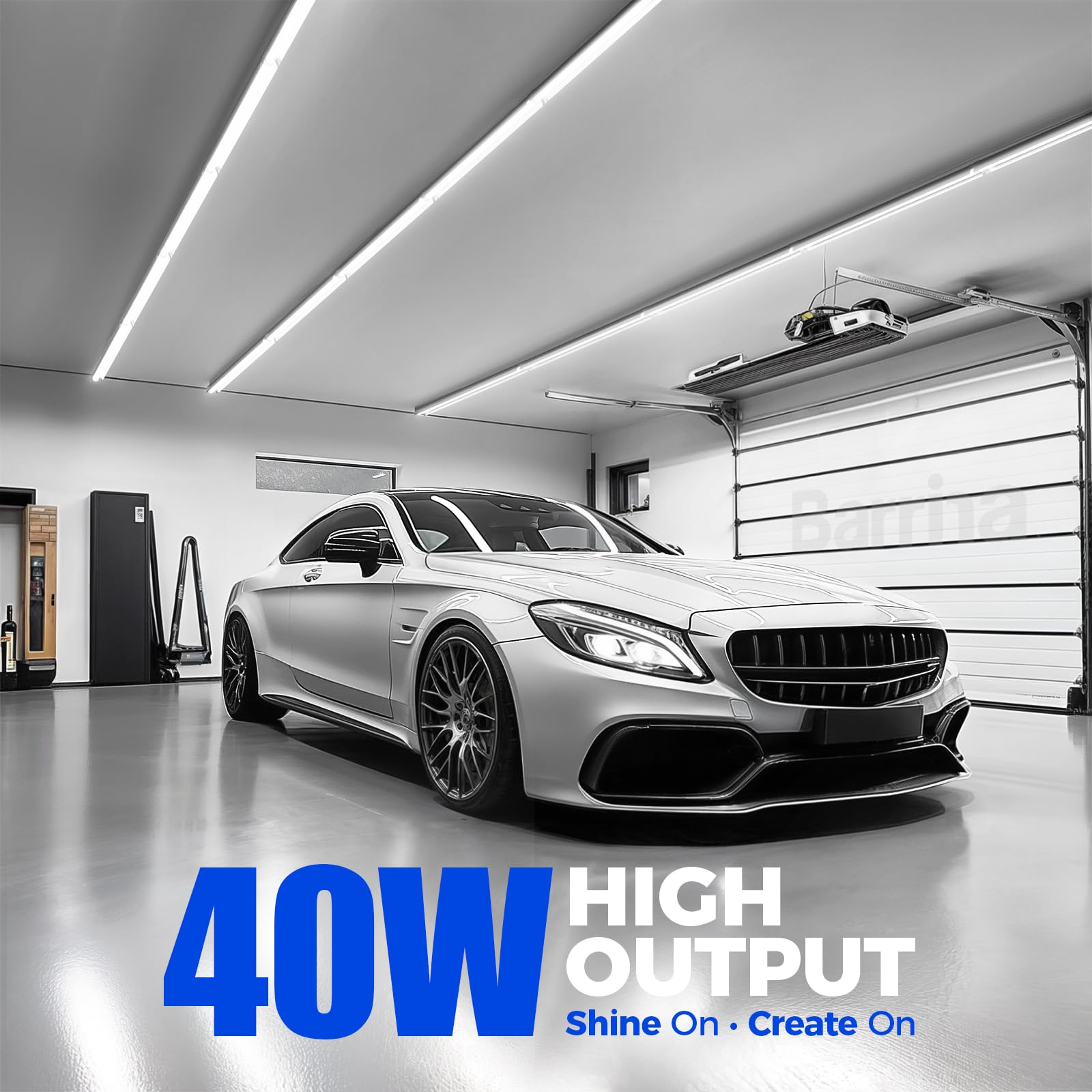 Barrina LED Shop Light, 4FT 40W 5500LM 5000K Daylight White with Reflectors, V Shape, Clear Cover, Linkable with Plug, T8 LED Tu