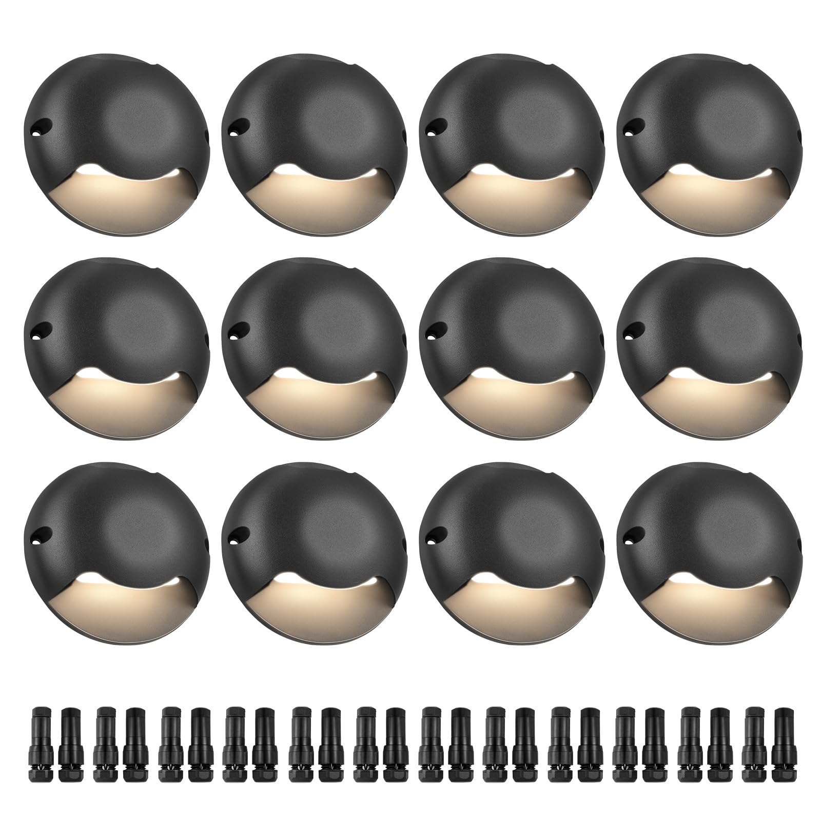 VEVOR Low Voltage Deck Lights, 3W 12V-24V LED Hardscape Lighting, IP66 Waterproof Outdoor Retaining Wall Light with Connectors, 3000K Landscape Lights for Step Stair Railing Fence (12 Pack Soft White)