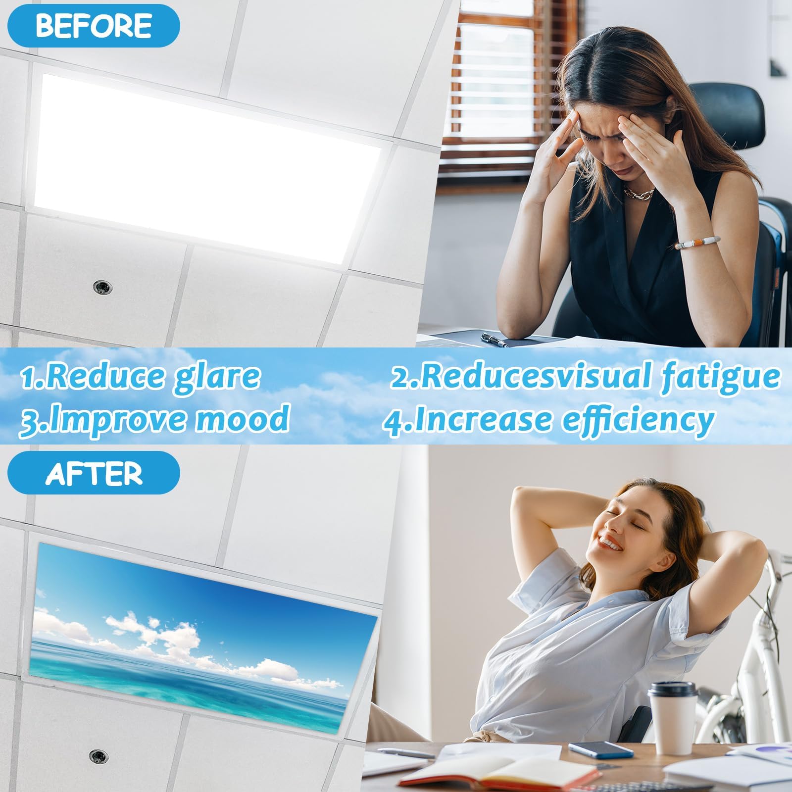 Wiooffen 8 Pcs Fluorescent Light Covers Magnetic 4x2 Feet Polyester Sea Blue Model YM0858