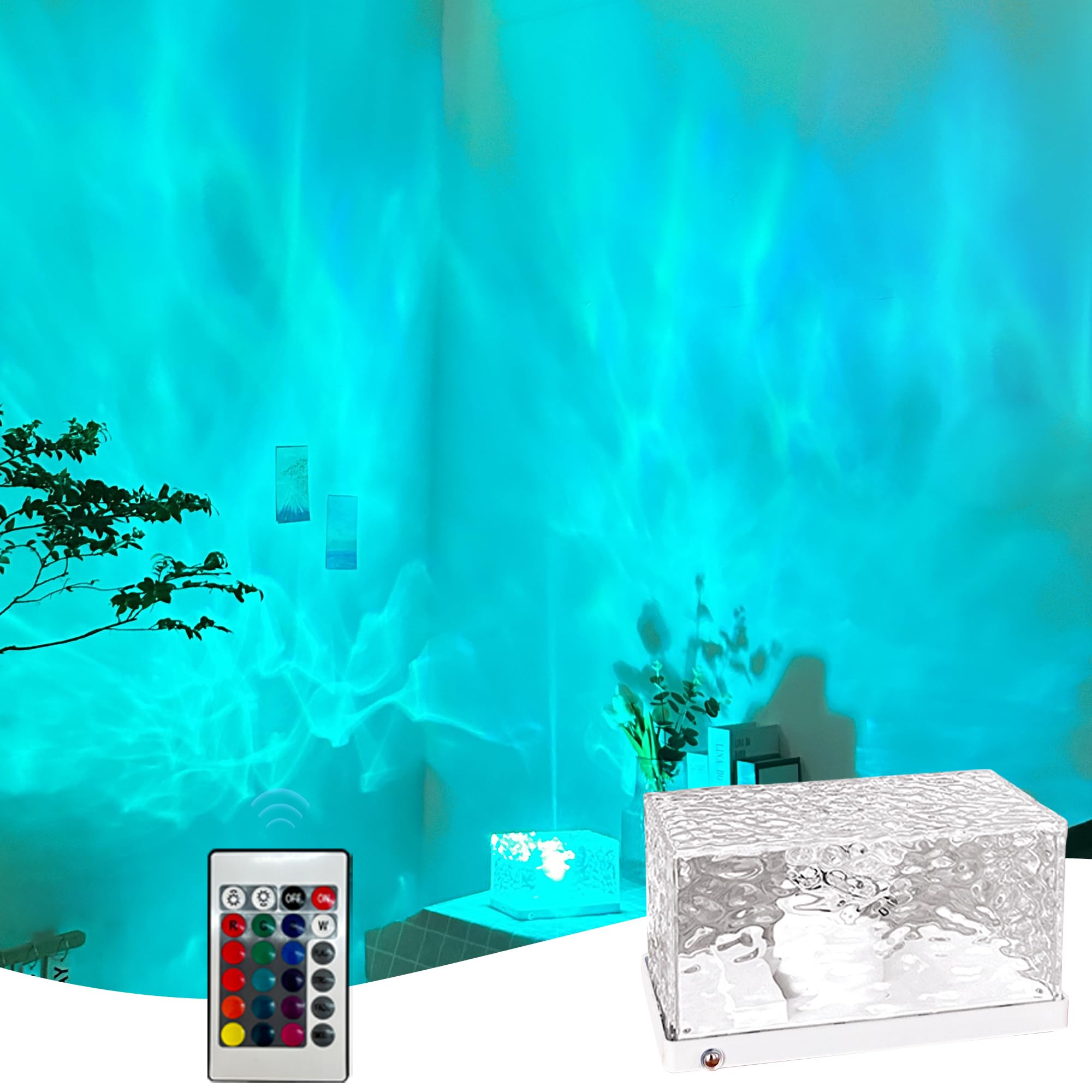 Xermei Ocean Wave Light Projector,Luminoth Northern Lights Cube with Touch/Remote Control,16 RGB Colors Aurora Glow Lamp,Mood Ni