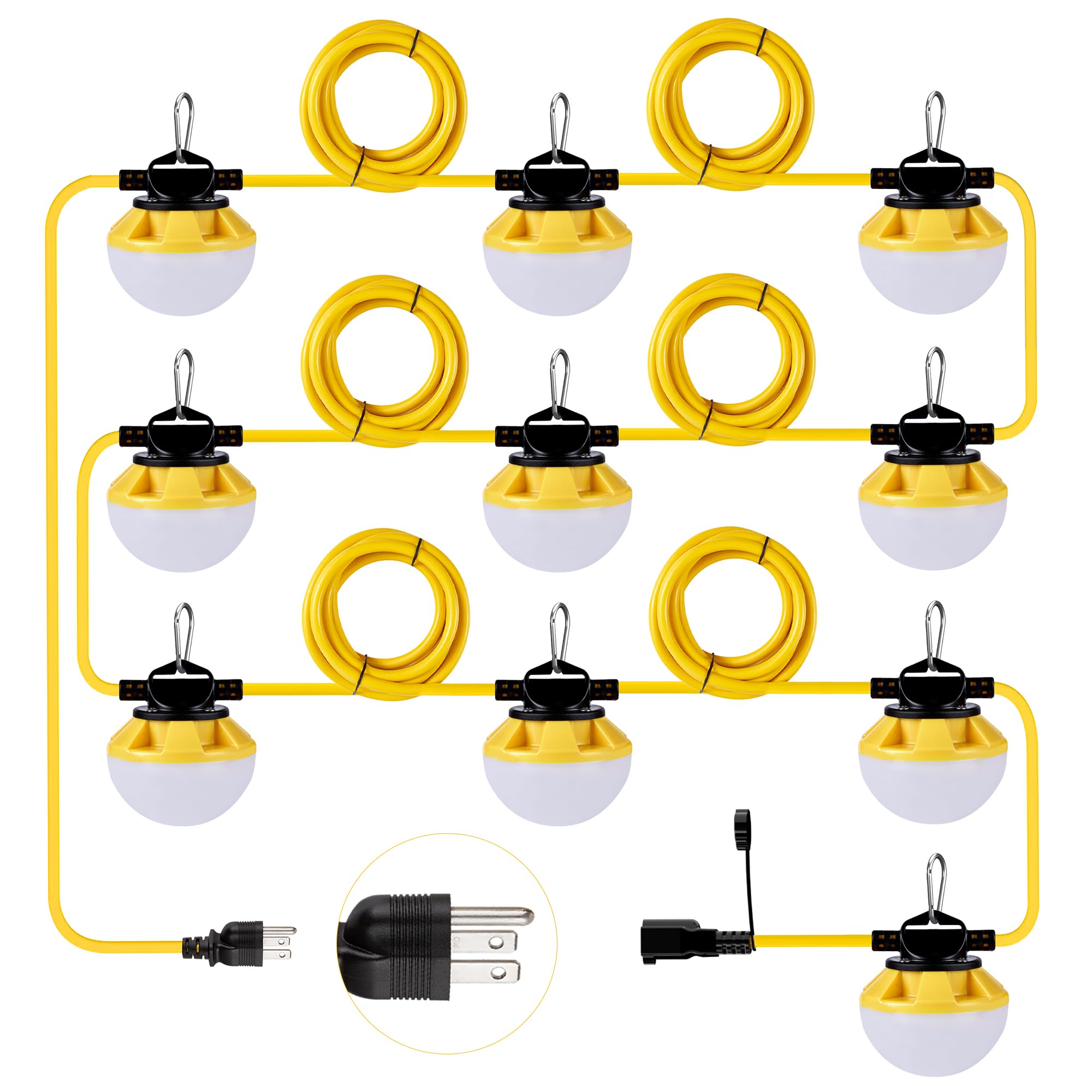 G GJIA 3-Prong String Lights, 100FT Linkable, ETL Certified, IP65 Waterproof, 5000K Daylight, Polycarbonate, Model H5-4S