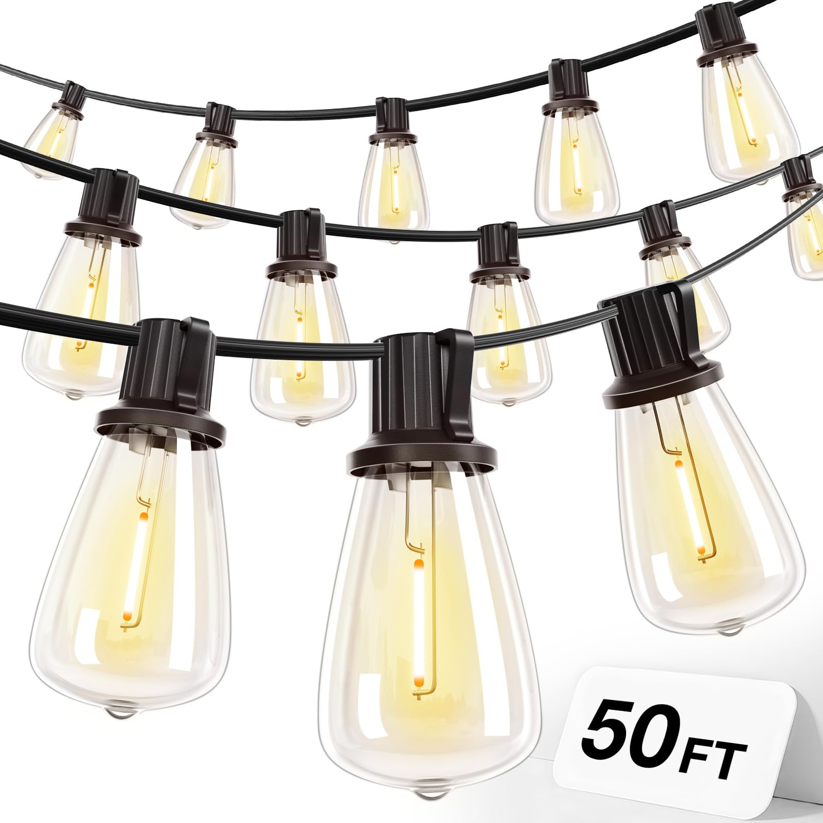 addlon 50FT LED Outdoor String Lights with 27 Shatterproof ST38 Bulbs, Vintage Edison Style Patio Lights, Connectable & Waterpro