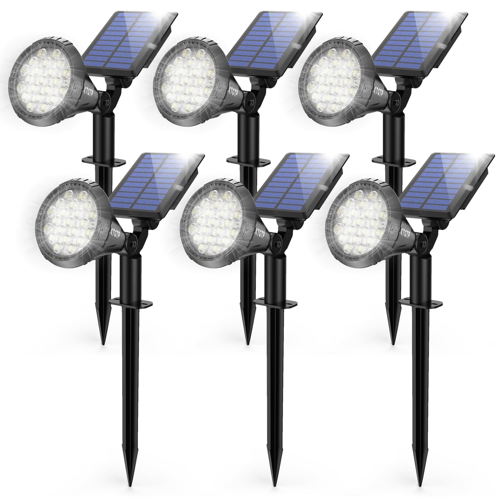 Xtgtp Solar Spot Lights Outdoor, 21 Leds, Ip67 Waterproof, 6 Pack, Adjustable Cool White