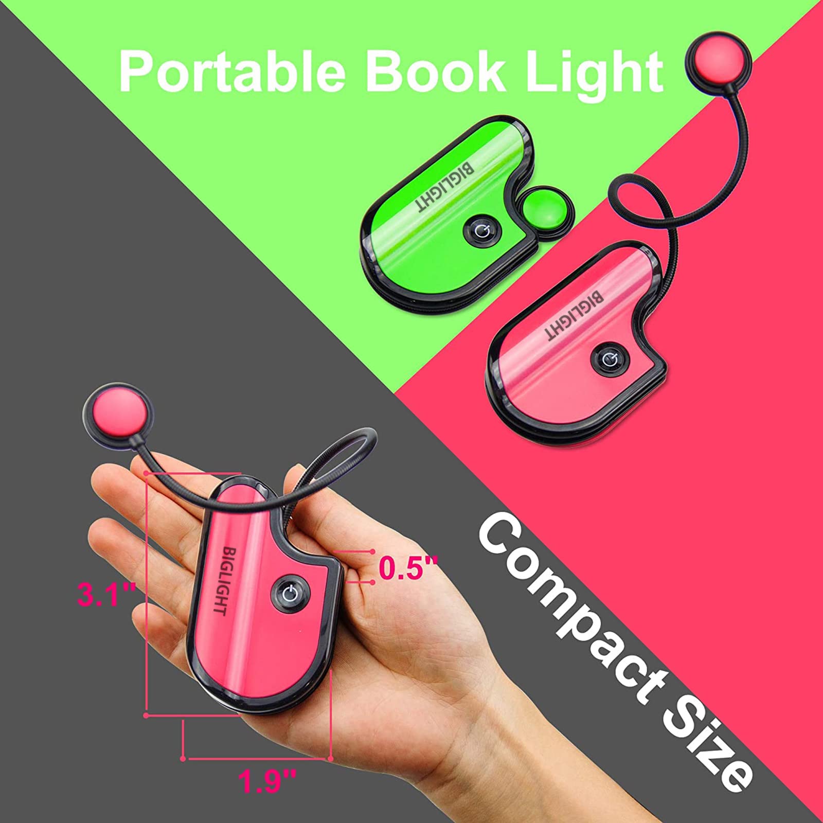 Biglight Book Light For Reading In Bed, Small Book Light For Kids, Led Reading Lamp, Battery Operated Clip Light, Reading Light