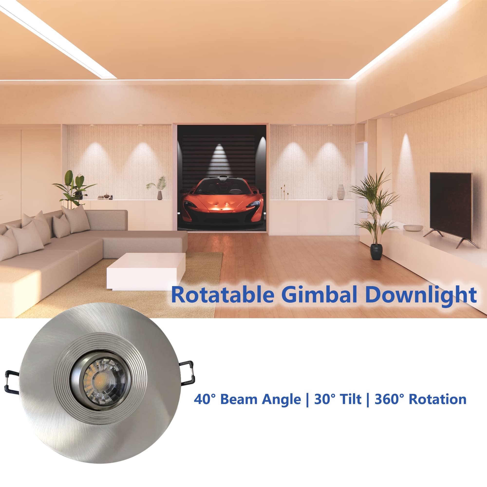 POPANU 4 Inch Canless Recessed Gimbal Downlight, Dimmable Brushed Nickel, 5 CCT Adjustable, Model 8414797653028