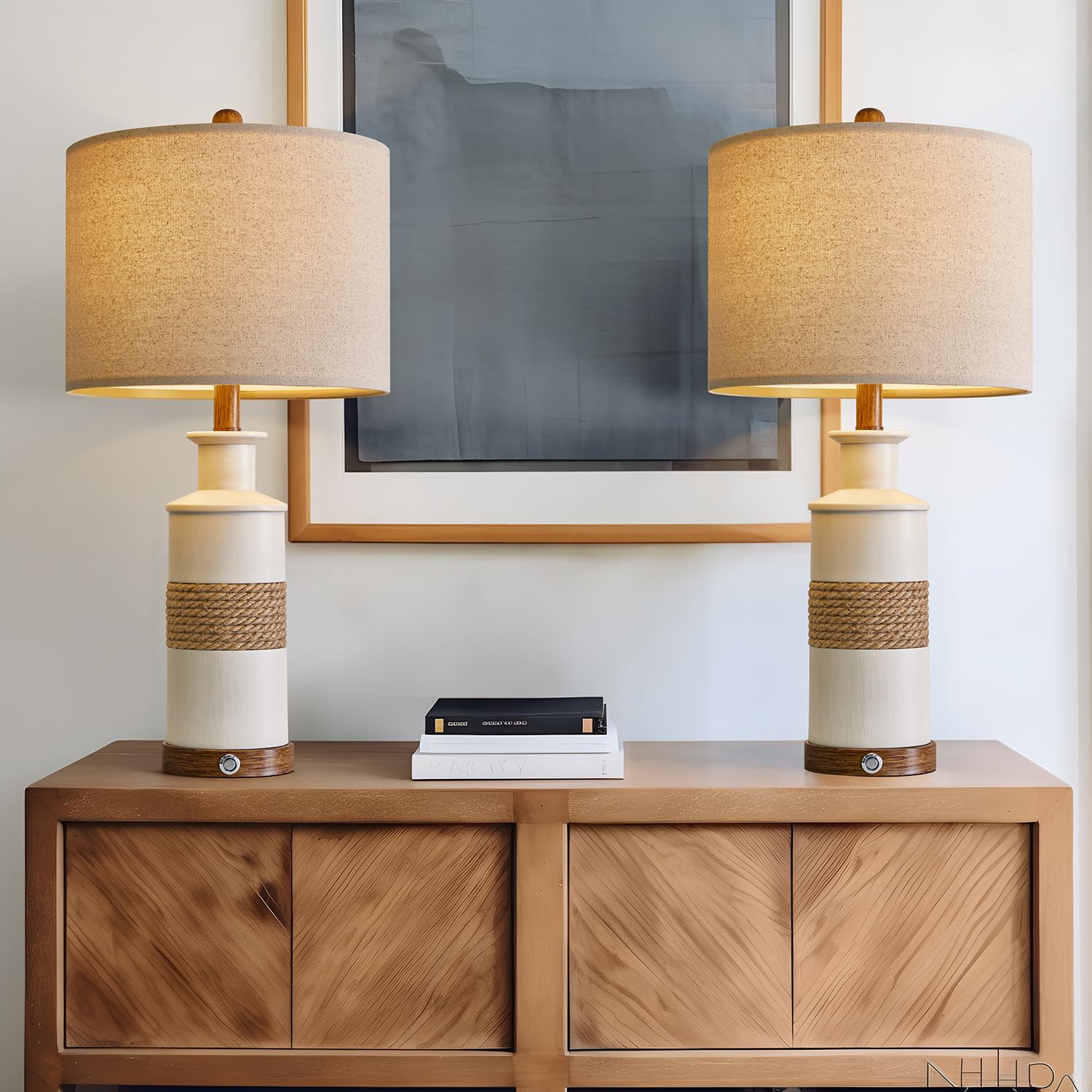 BOBOMOMO Boho Table Lamp Set of 2, 24.5" USB A+C Dimmable Touch Control, Includes Two Bulbs, 2 Pack Touch Switch